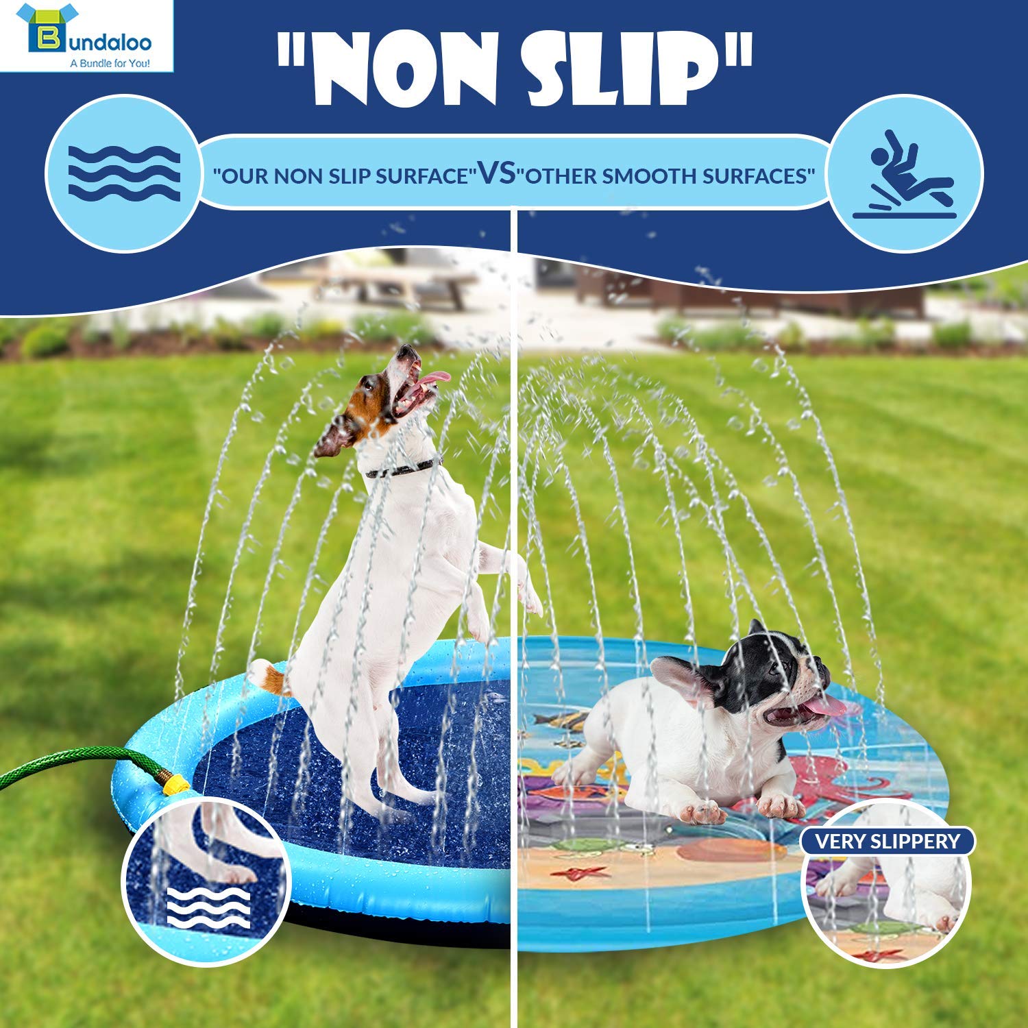 Bundaloo Dog Sprinkler Pool - Outdoor Water Splash Mat & Bathing Fountain for Pets - Thick PVC Material, Non-Slip Bottom, Connects to Standard Garden Hoses - Summer, Lawn & Yard Toy - 51� Diameter  - Like New