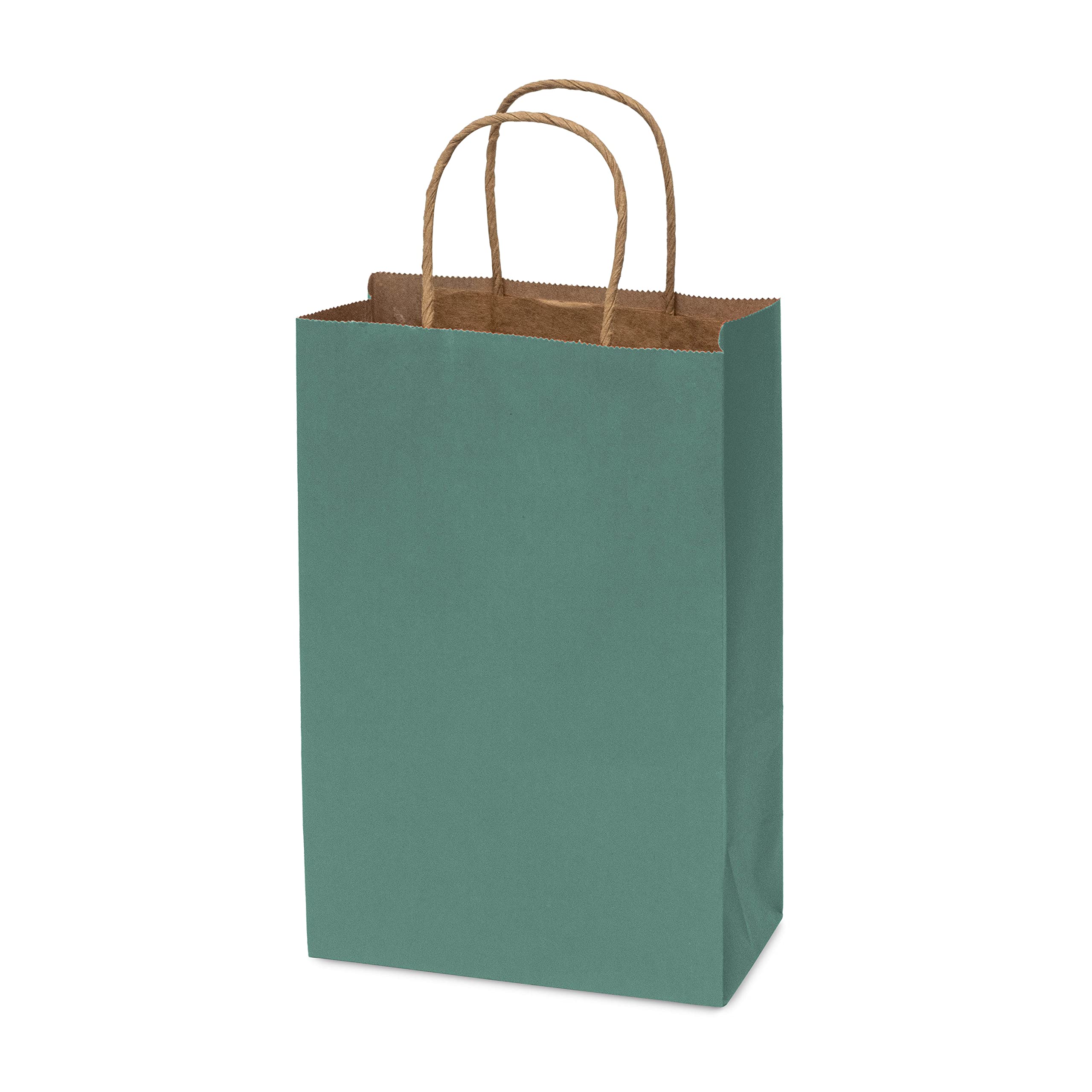 Green Gift Bags - 6x3x9 Inch 100 Pack Small Kraft Paper Shopping Bags with Handles, Craft Totes in Bulk for Boutiques, Small Business, Retail Stores, Birthday Parties, Jewelry, Merchandise, Bulk  - Acceptable