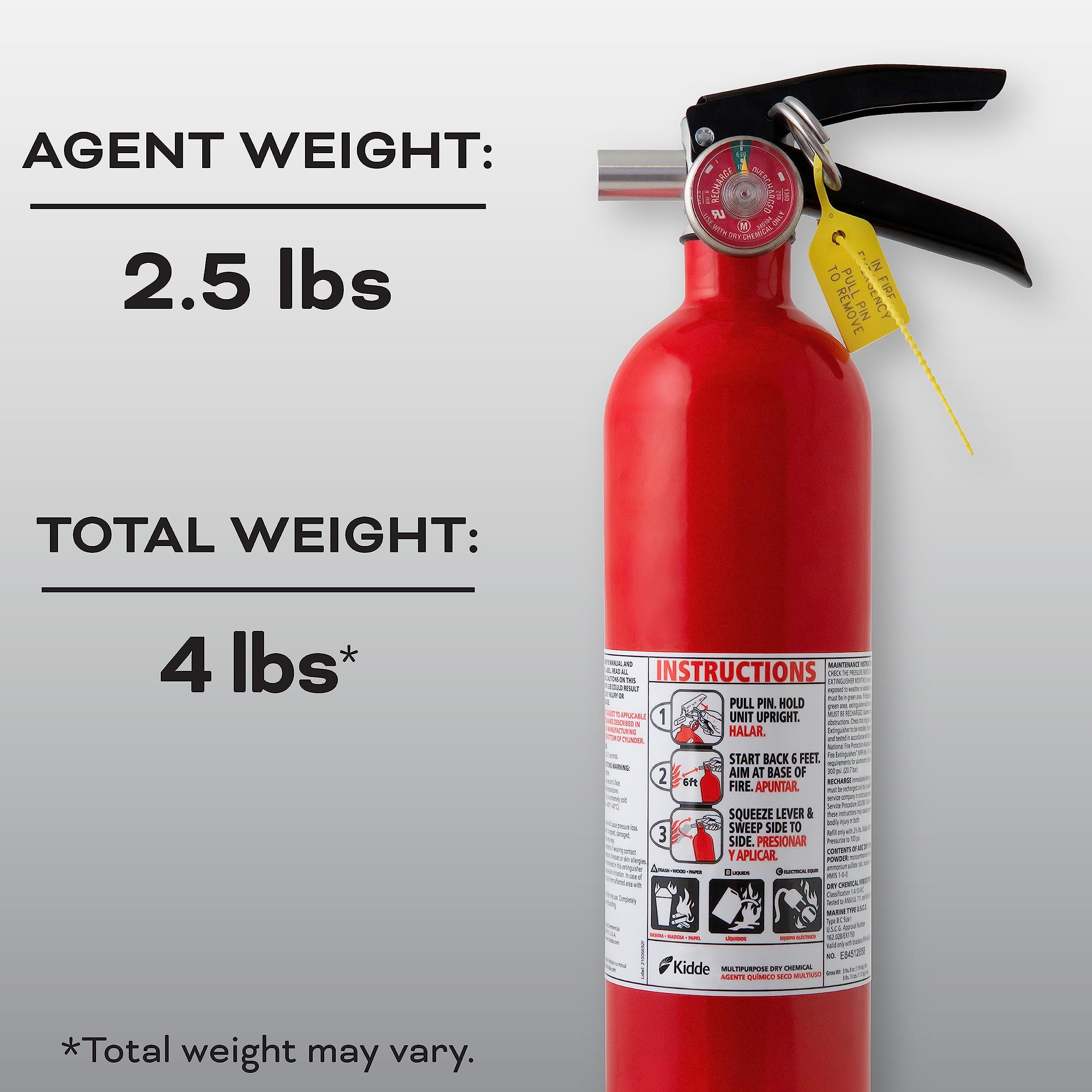 Kidde Pro 210 2A:10-B:C Fire Extinguisher, Rechargeable, Multi-Purpose for Home & Office, 4 lbs.  - Like New