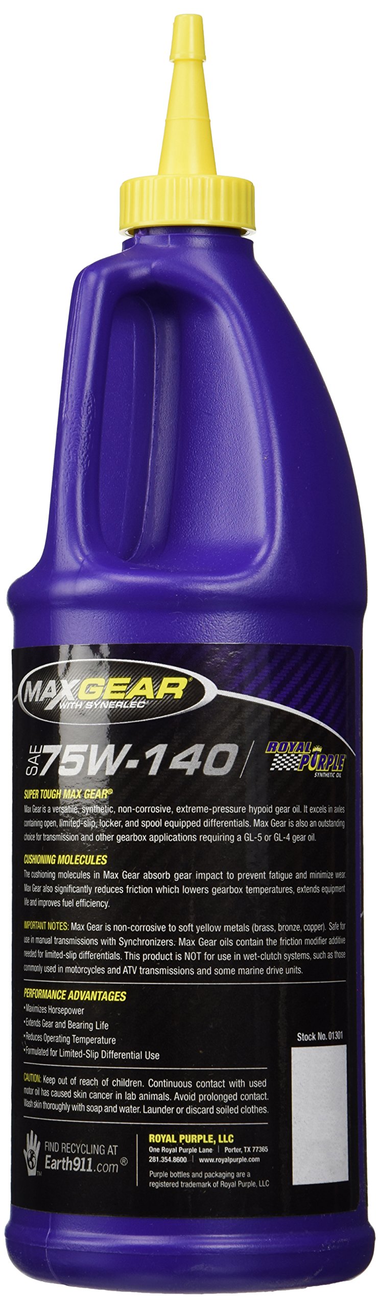 Royal Purple 01301 Max-Gear Synthetic Gear Lube Oil 75W140 Pack of 6 Quarts