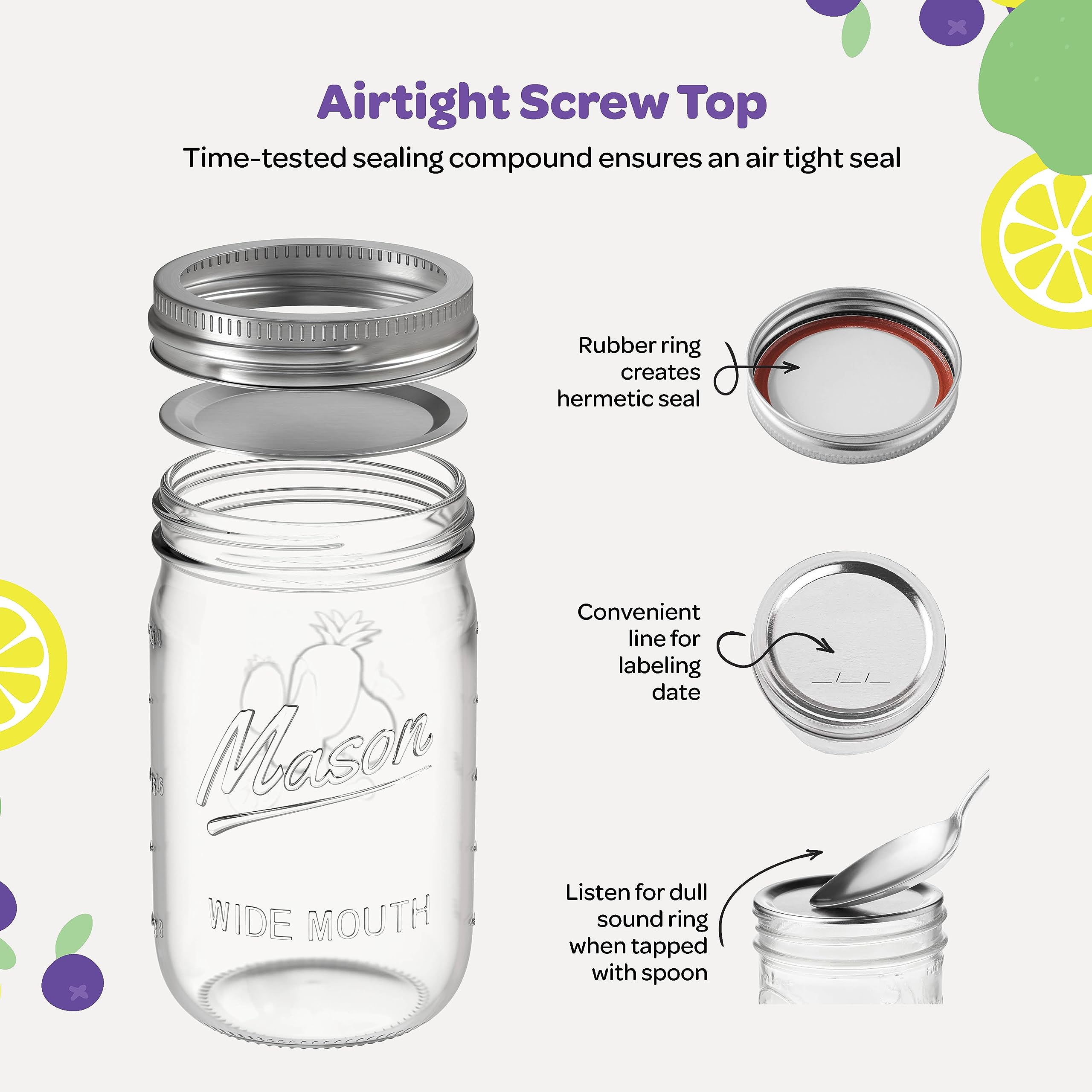 SEWANTA Wide Mouth Mason Jars 16 oz [5 Pack] With mason jar lids and Bands, mason jars 16 oz - For Canning, Fermenting, Pickling - Jar D�cor - Microwave/Freeze/Dishwasher Safe.  - Very Good