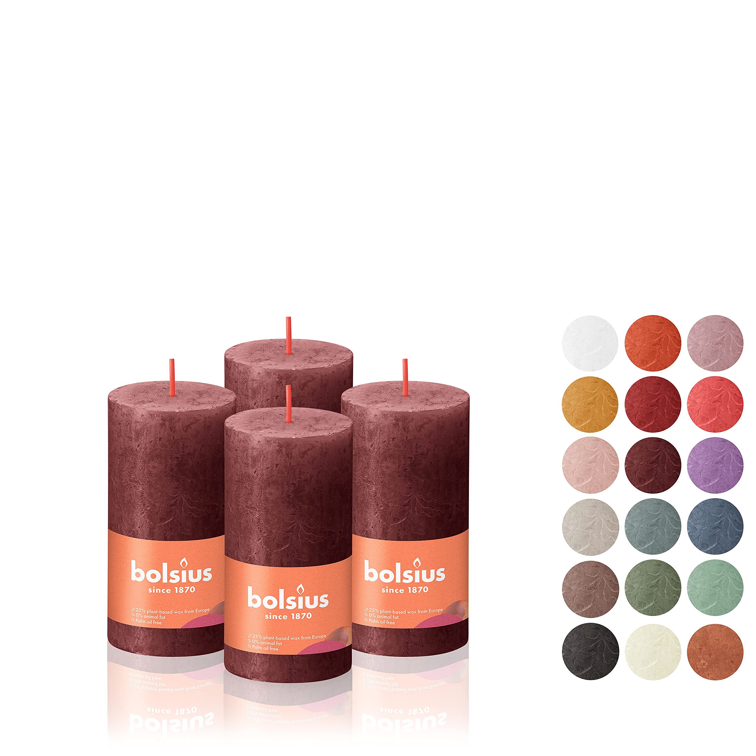 BOLSIUS 4 Pack Velvet Red Rustic Pillar Candles - 2 X 4 Inches - Premium European Quality - Includes Natural Plant-Based Wax - Unscented Dripless Smokeless 30 Hour Party D�cor and Wedding Candles  - Acceptable