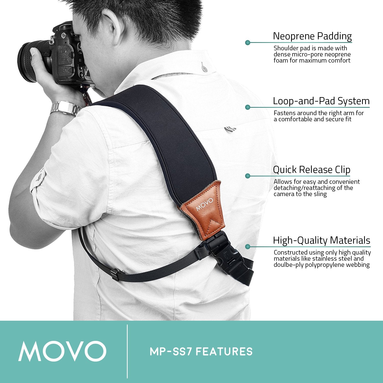 Movo Rapid Action Over-The-Shoulder Camera Sling Strap with Quick Release Clip  - Very Good