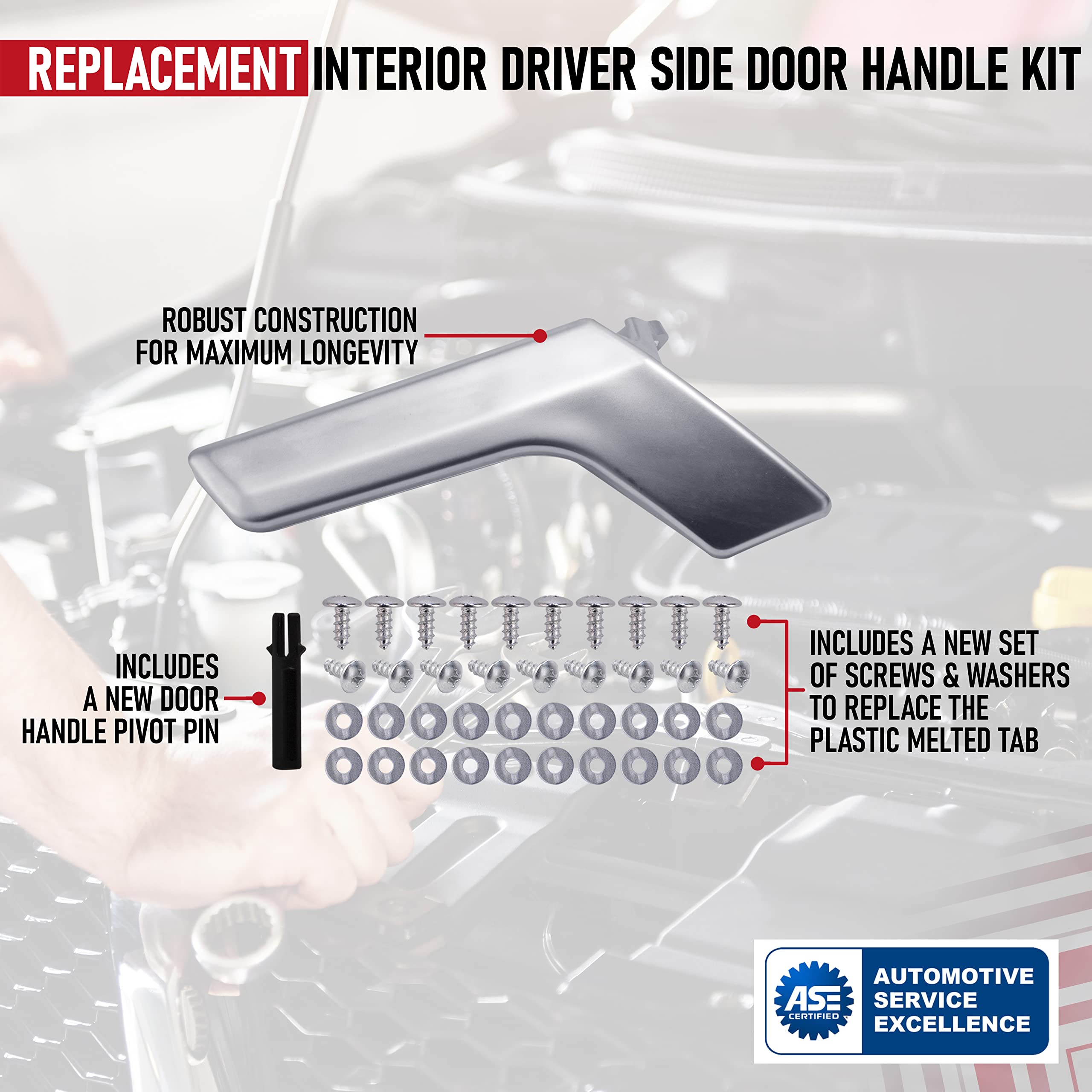 Interior Door Handle Kit - Front Left or Rear Driver Side - Compatible with Mercedes-Benz Vehicles - W204, X204 C230, C250, C300, C350 - Replaces 2047201171 , 2047201763, 2047202663 - Matte Silver  - Like New