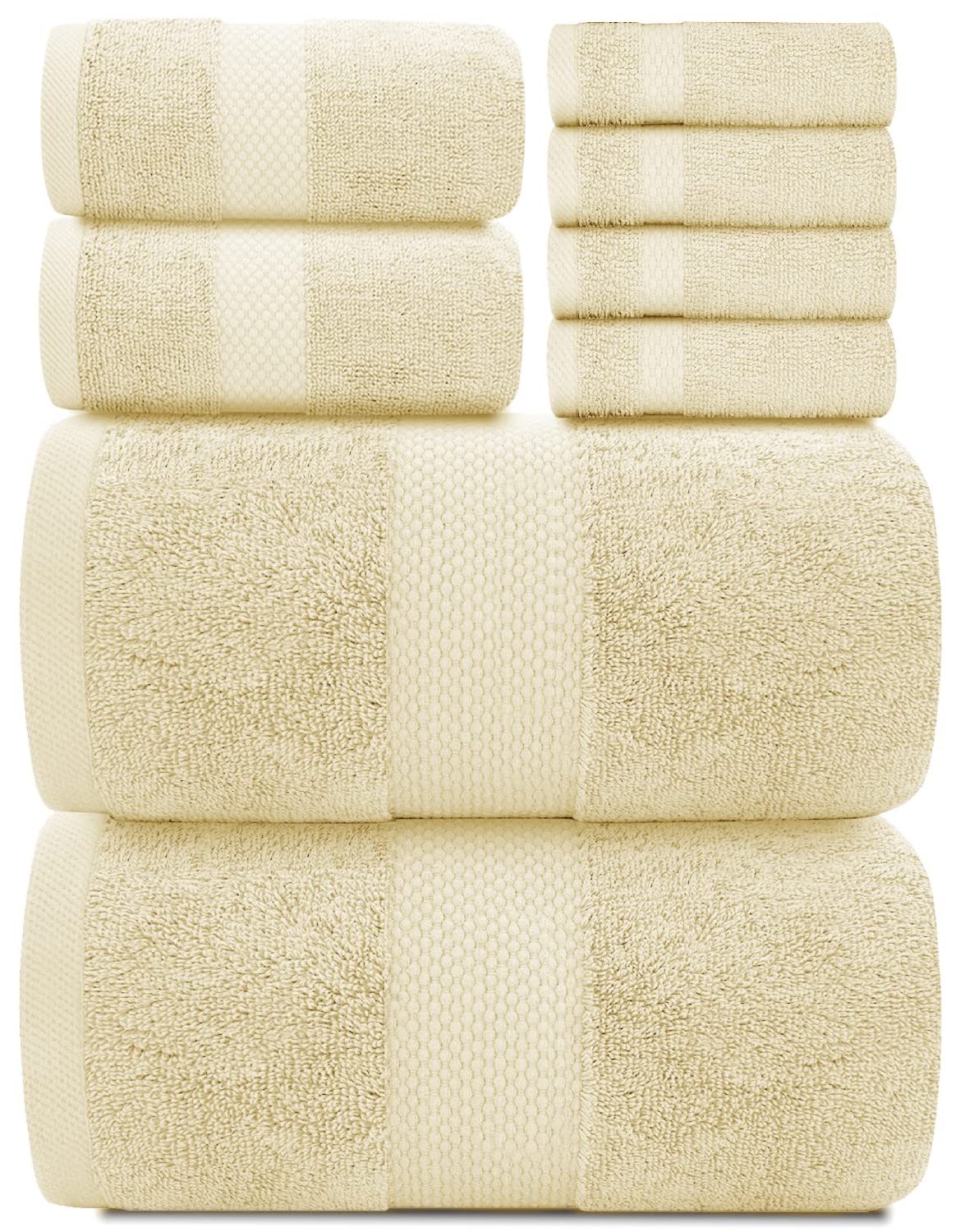 White Classic Luxury Beige Bath Towel Set - Combed Cotton Hotel Quality Absorbent 8 Piece Towels | 2 Bath Towels | 2 Hand Towels | 4 Washcloths [Worth $72.95] 8 Pack | Beige  - Very Good