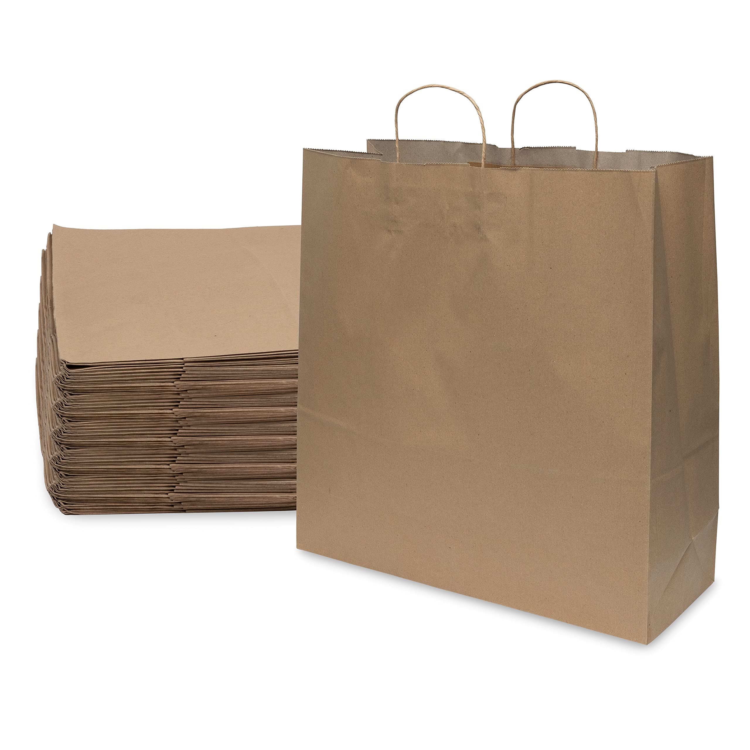 Brown Paper Bags with Handles - 18x7x18.75 Inch 100 Pack Large Plain Brown Paper Bags, Durable Kraft Paper for Retail Stores, Small Business, Shopping, Crafts, Gifts, Grocery items, in Bulk  - Like New