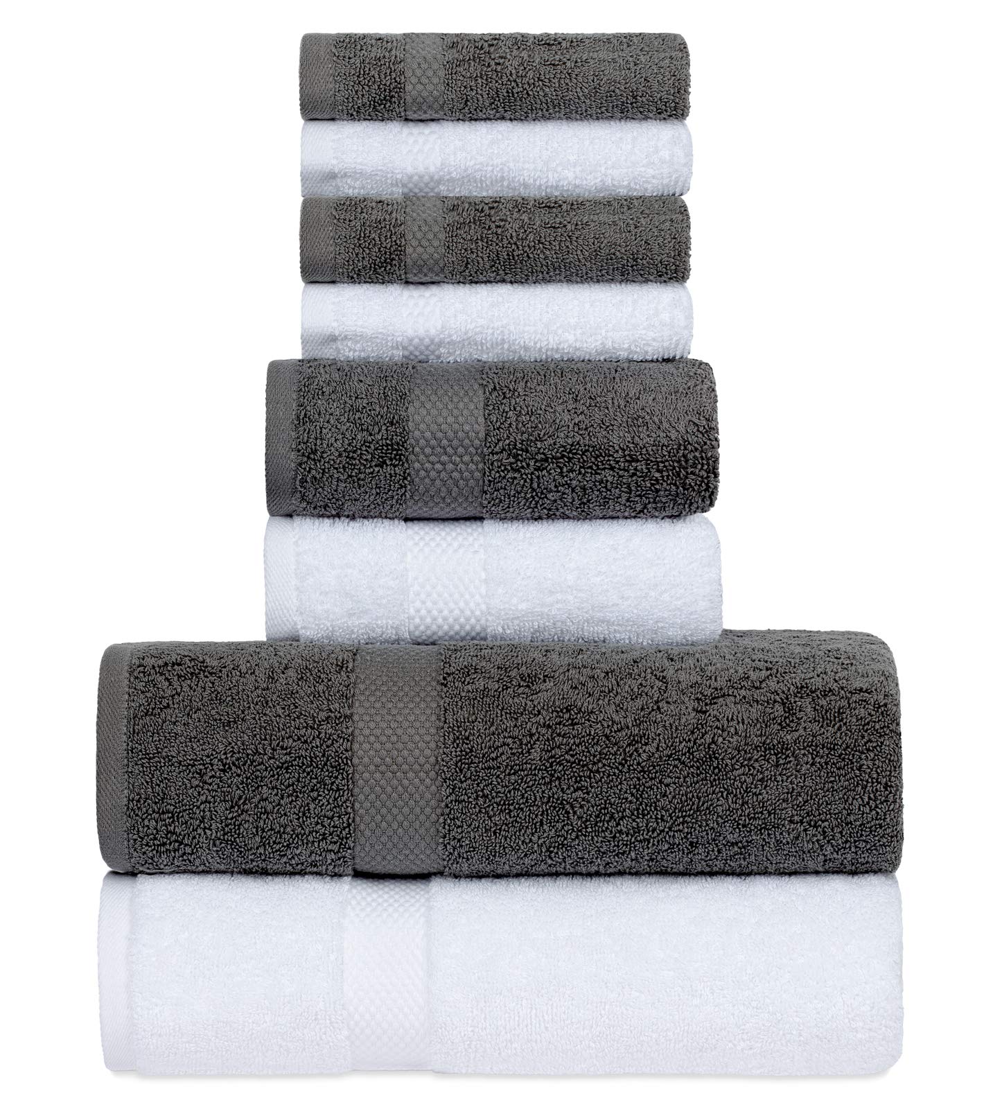 White Classic Luxury Grey White Bath Towel Set - Combed Cotton Hotel Quality Absorbent 8 Piece Towels | 2 Bath Towels | 2 Hand Towels | 4 Washcloths [Worth $72.95] 8 Pack | Grey White  - Collectible Very Good