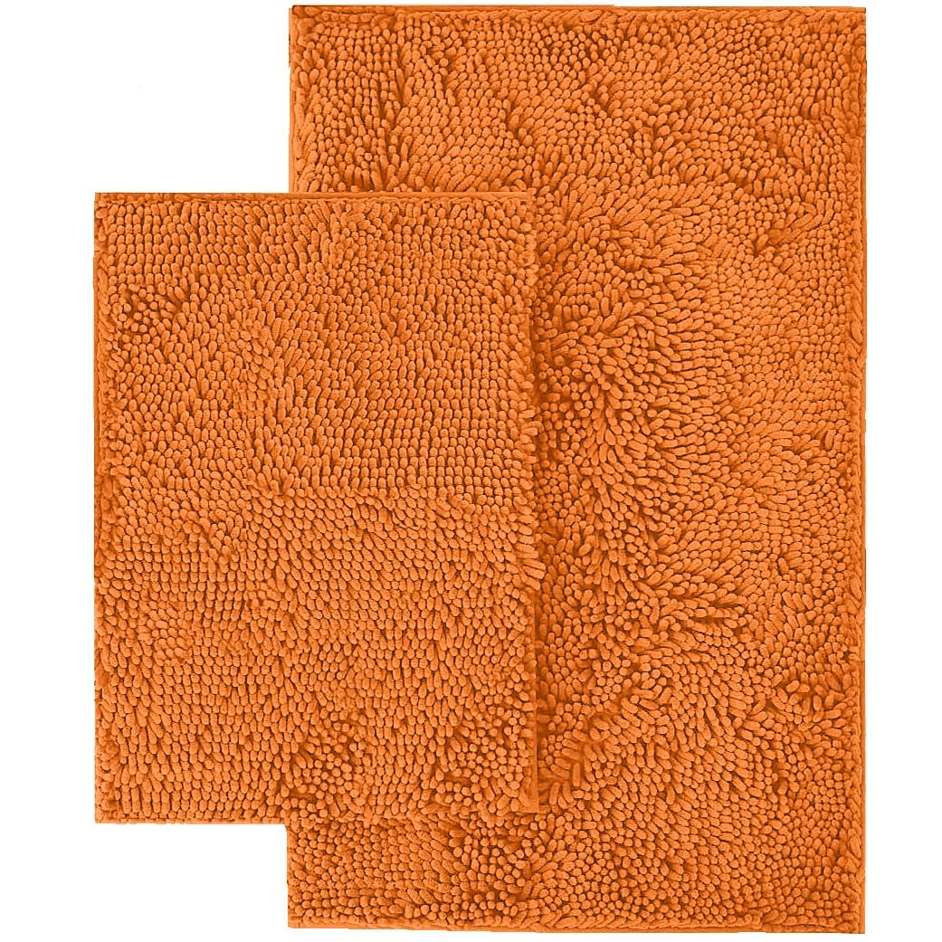 LuxUrux Orange Decor Bathroom Rug Sets, Extra-Soft Plush Bath mat Shower Bathroom Mat Set,1'' Chenille Microfiber Material, Super Absorbent (30 X 20'' + 23 x 15'', Orange)  - Like New