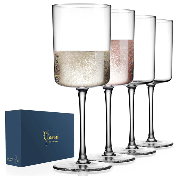 Square Wine Glasses Set of 4, Crystal Stemmed Modern Wine Glasses 16 O