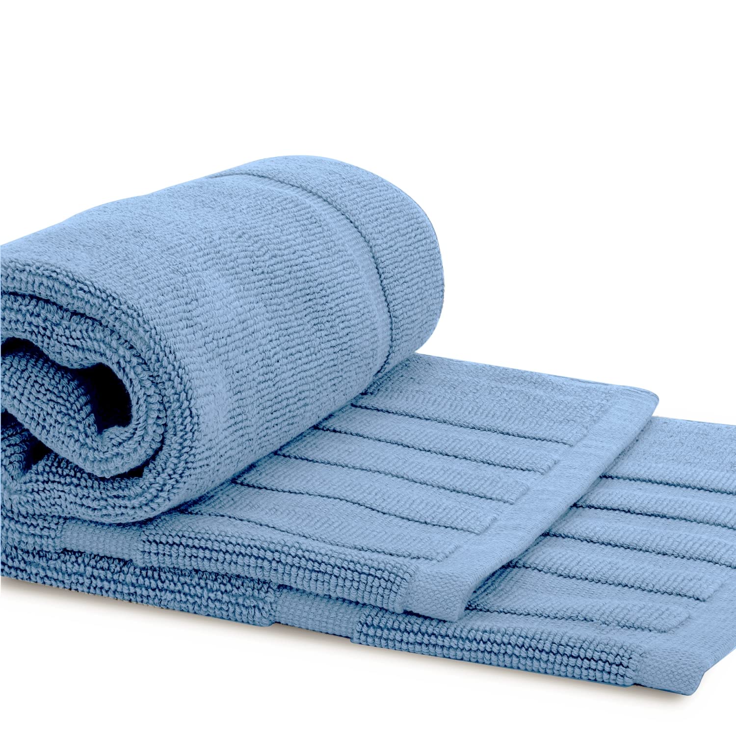 White Classic Luxury Bath Mat Floor Towel Set - Absorbent Cotton Hotel Spa Shower/Bathtub Mats [Not a Bathroom Rug] 22"x34" | 2 Pack | Light Blue  - Good