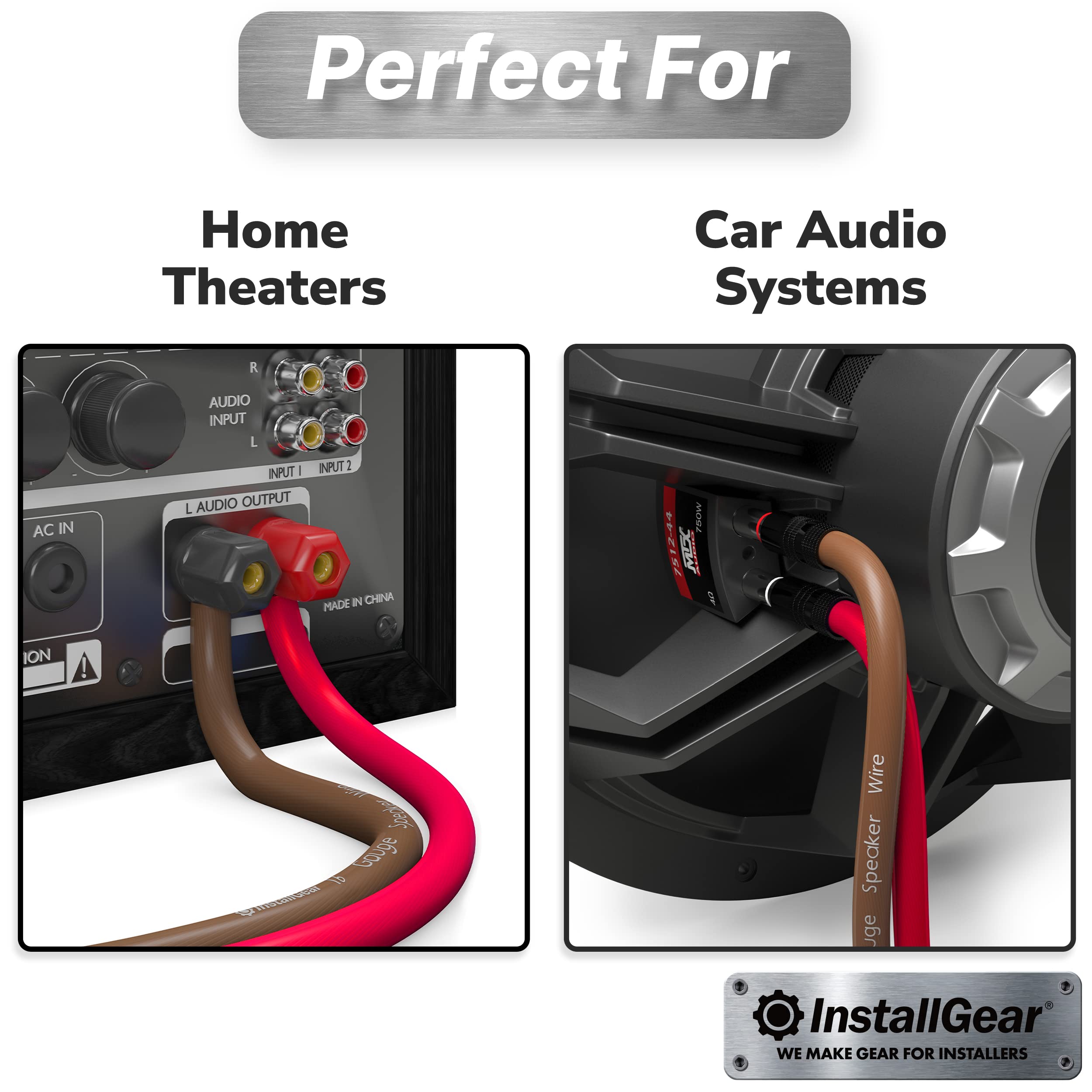 InstallGear 16 Gauge Wire AWG Speaker Wires True Spec and Soft Touch Cable Wire (100ft Red/Black) | Car Speaker Wire, Stereos, Home Theater Speakers, Surround Sound, Radio | 16 Gauge Speaker Wire  - Acceptable