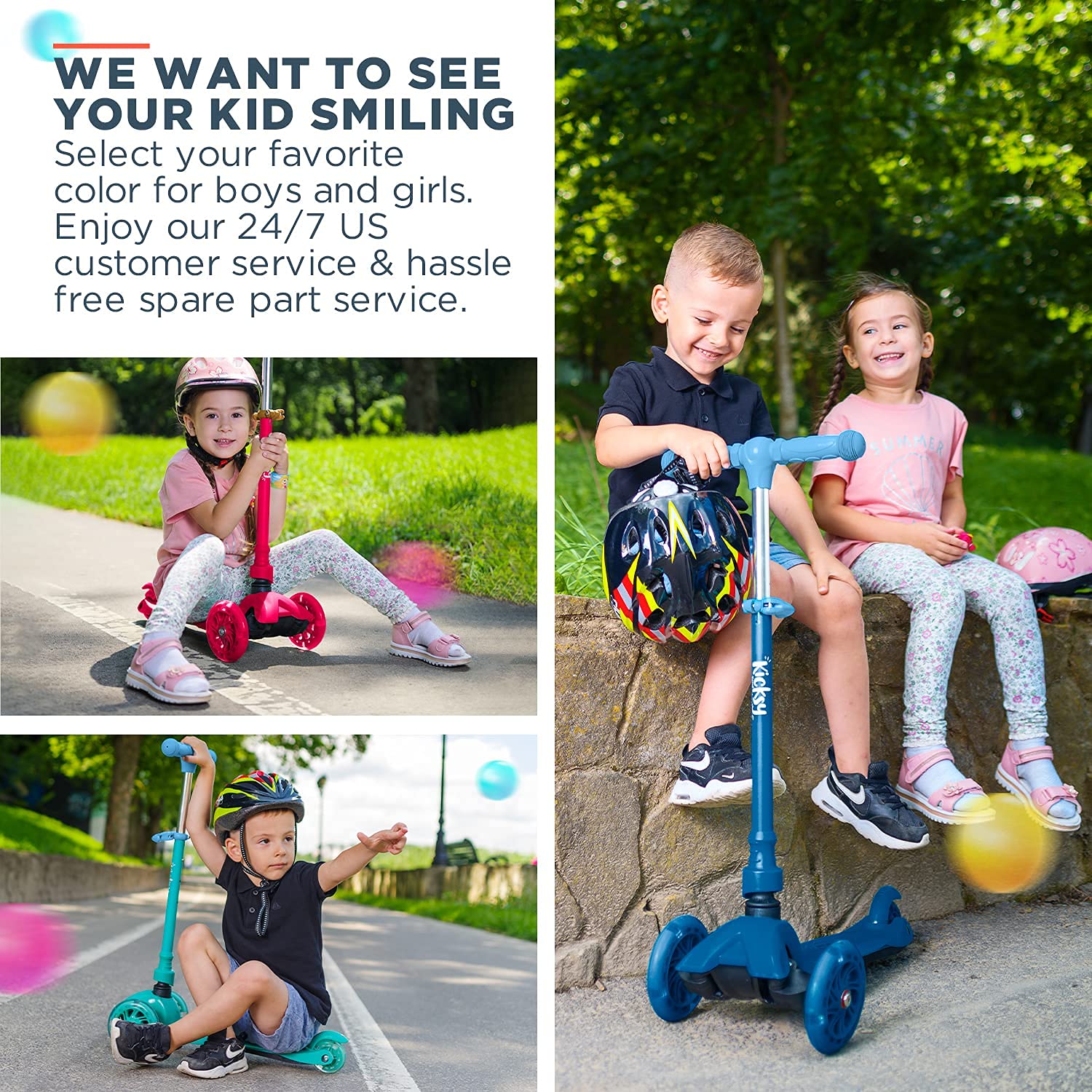 Kicksy - Kids Scooter - Toddler Scooter for Kids 2-5 Adjustable Height - 3 Wheel Scooter for Kids Ages 3-5 Boys & Girls - Kids Three Wheel Scooter with Light Up LED Wheels  - Like New