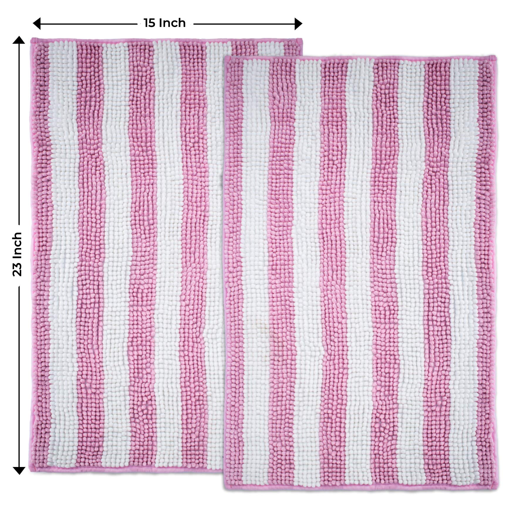 LuxUrux Bathroom Rug Mat Set�Extra-Soft Plush Bath mat Shower Bathroom Rugs 16 x 24 inch Set,1'' Chenille Microfiber Material, Super Absorbent. (15 x 23'', Striped Pink)  - Very Good