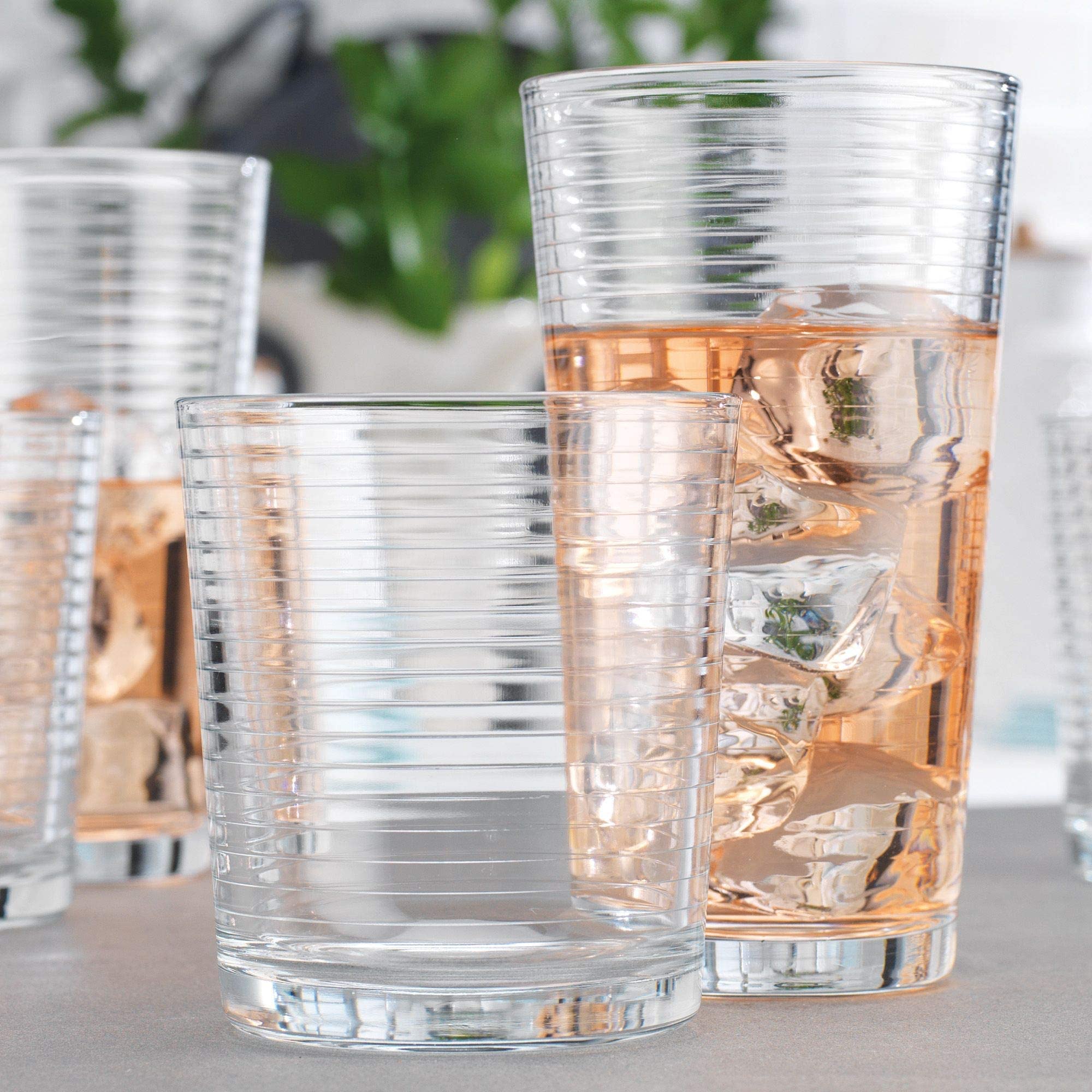 Glaver's Drinking Glasses, Ribbed Designs, Ideal for Water, Juice, Cocktails, and Iced Tea. Dishwasher safe  - Like New