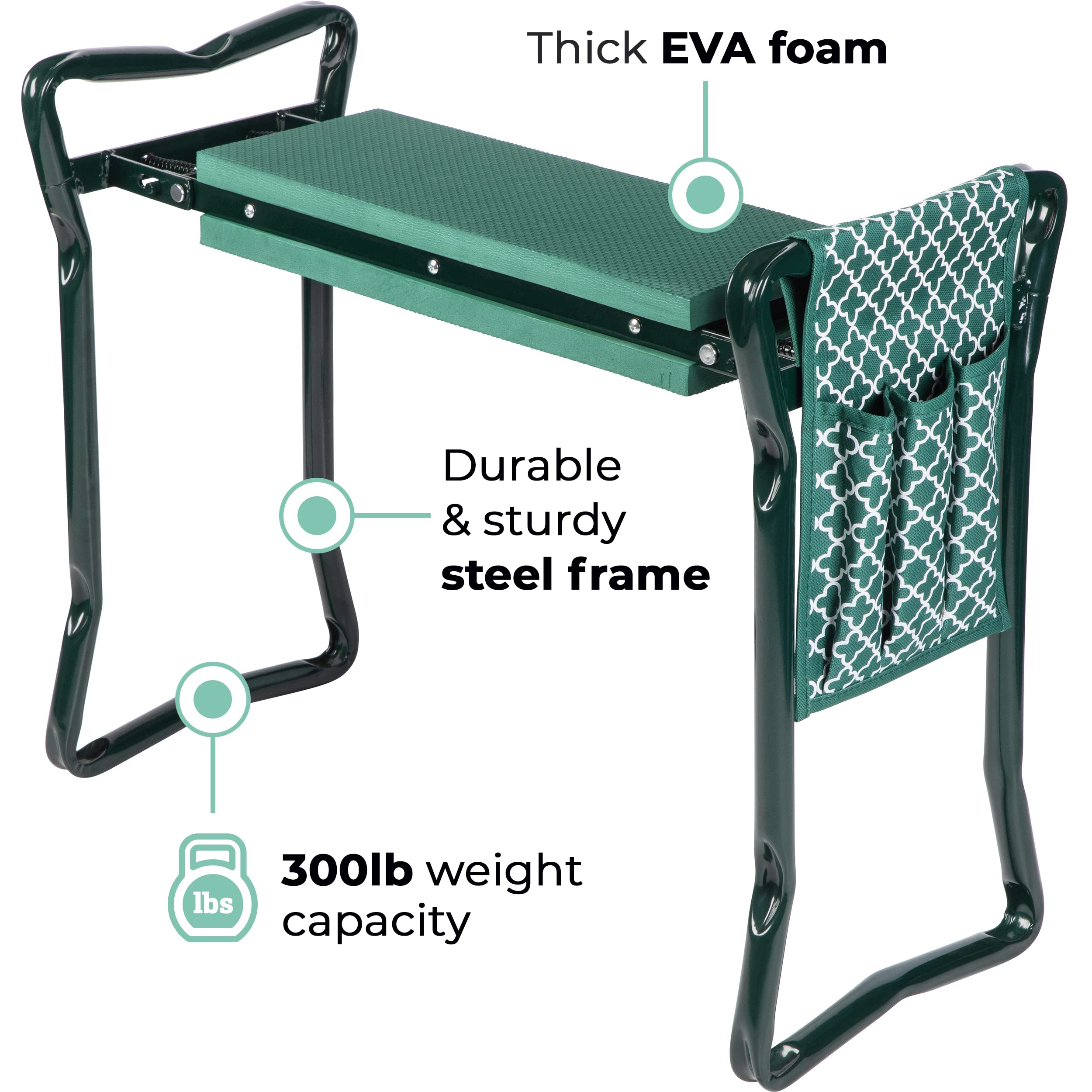 Garden Kneeler and Seat - Protects Knees, Clothes From Dirt and Grass Stains - Foldable Stool For Easy Storage - EVA Foam Pad -Sturdy, Lightweight Bench with Designed Tool Pouch -Free Gloves Included  - Very Good