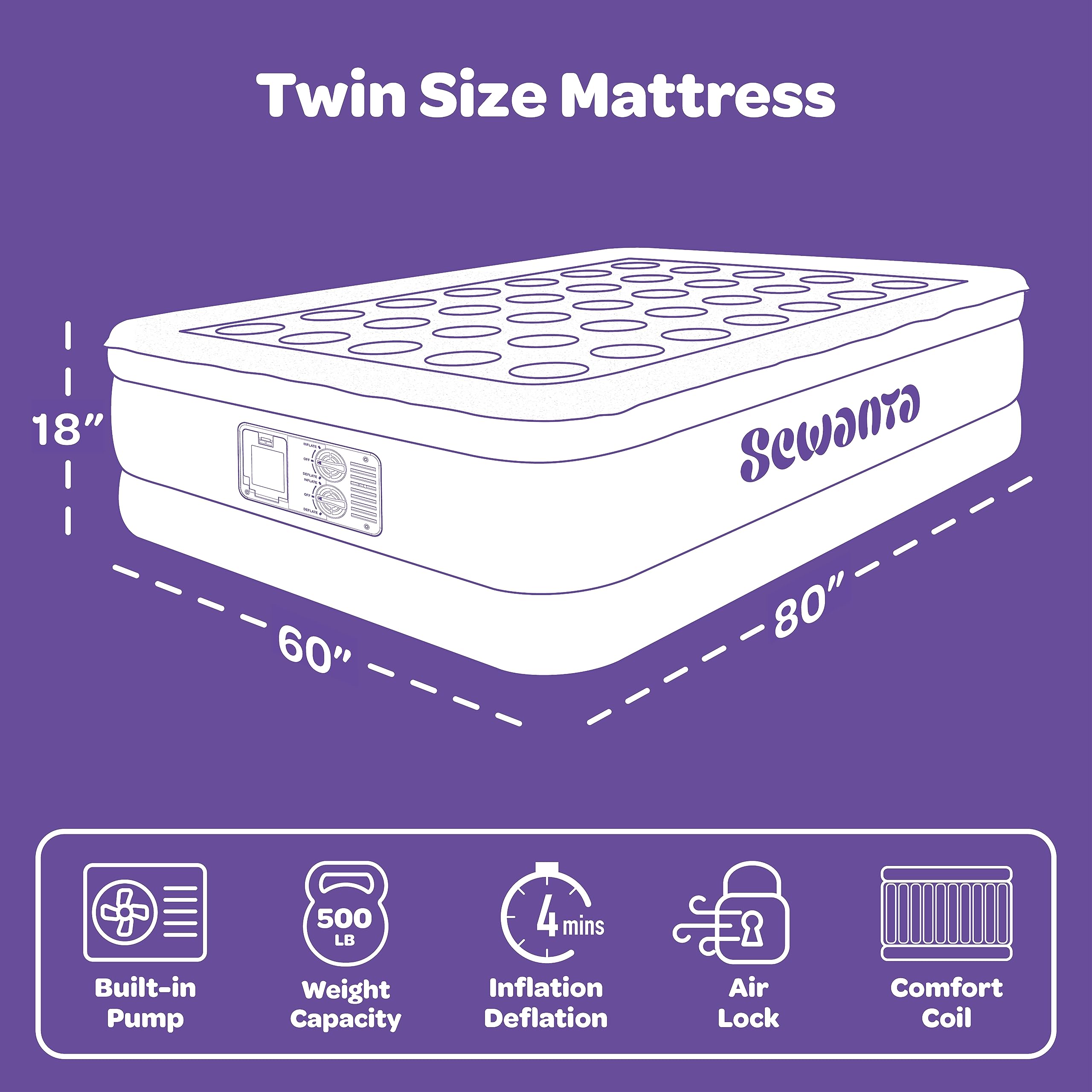 Air Mattress Queen Size, Luxury Air Mattress with Built in Pump, Plush Elevated with Comfort Coil Beam Technology - 18" Height Inflatable Mattress, Portable for Home/Camping/Guests (300Lb. Capacity)  - Very Good