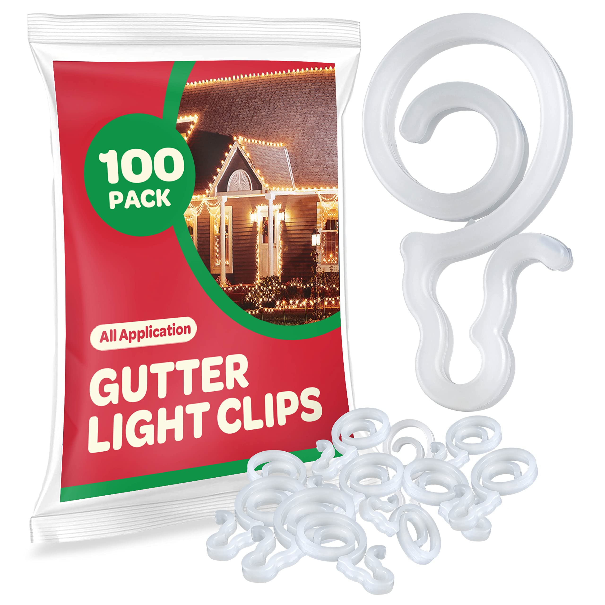 SEWANTA Holiday Light Clips Gutter Light Clips, Hang by Cord All Type Outdoor Lights C5, C6, C7, C9, Mini, Icicle, Rope Lights. Christmas Light Clips Outdoor. No Tools Required - USA Made  - Like New