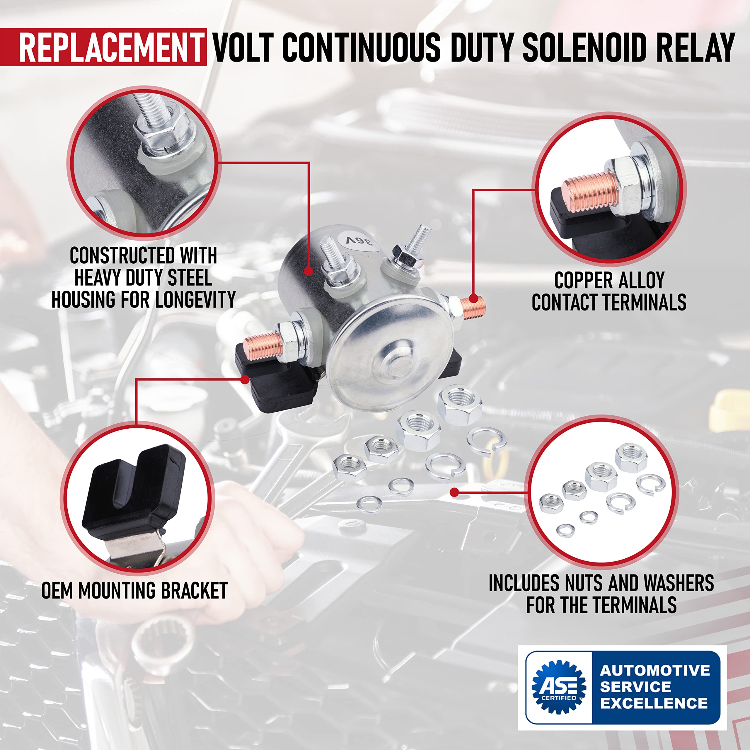 Replacement Volt Continuous Duty Solenoid Relay - Compatible with EZGO 36 Volt Electric Golf Car 1986 and Up, Yamaha Electrical G2, Marathon TXT Series - Replaces 27855G01, 27855G02, 11761G1, 31680G1  - Like New