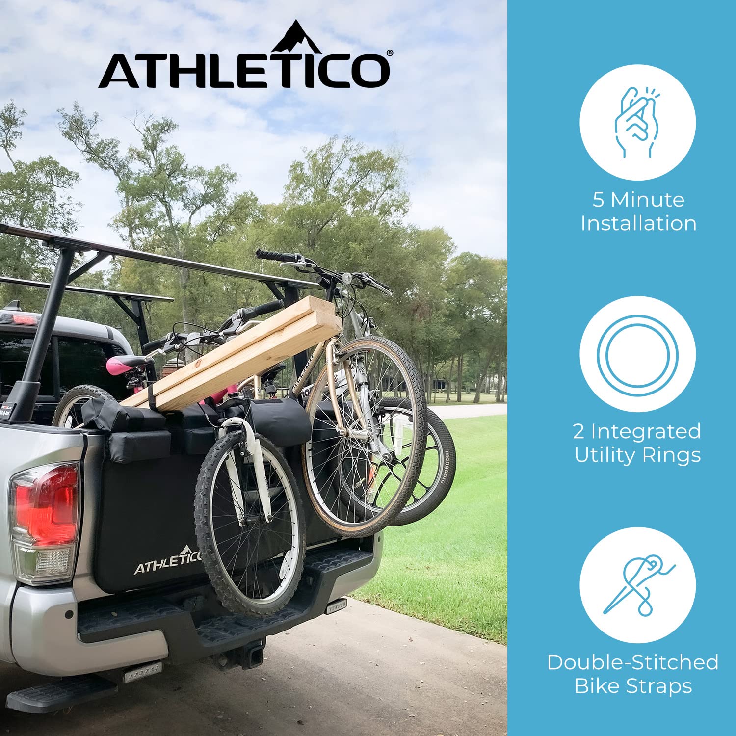 Athletico Tailgate Pad for Bikes - Truck Tailgate Bike Pads - Bike Tailgate Pad Carries Up to 6 Bikes - Protects Truck Bed & Mountain Bikes - Truck Bike Tailgate Pad with Backup Camera Opening  - Like New