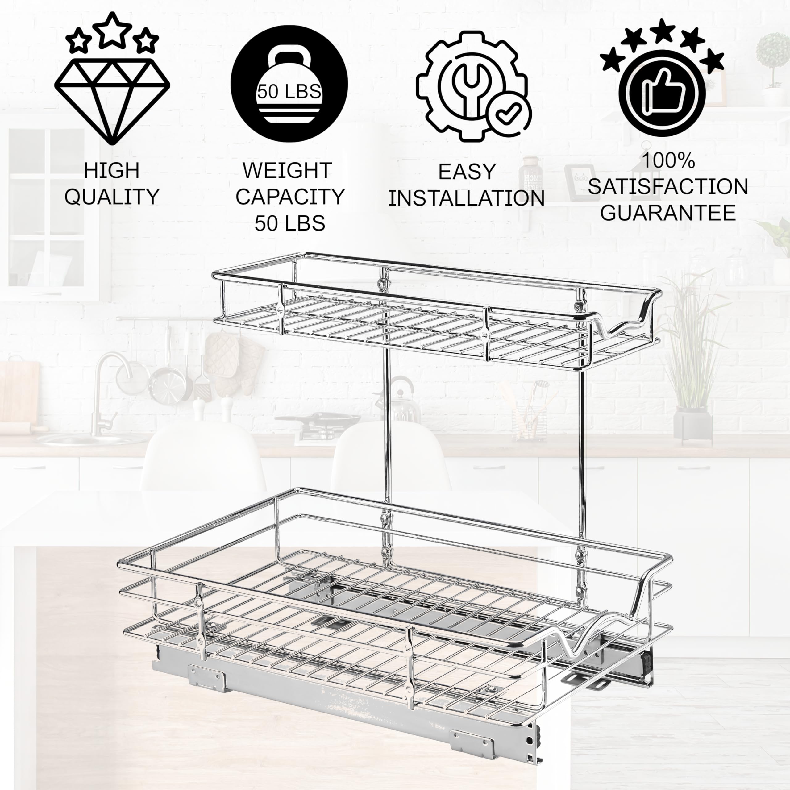 Hold N� Storage Under Sink Organizers and Storage - 2 Tier slide out Cabinet Organizer With Sliding Drawers For Inside Cabinets- 11"W x 18"D x 15�H, Chrome  - Very Good