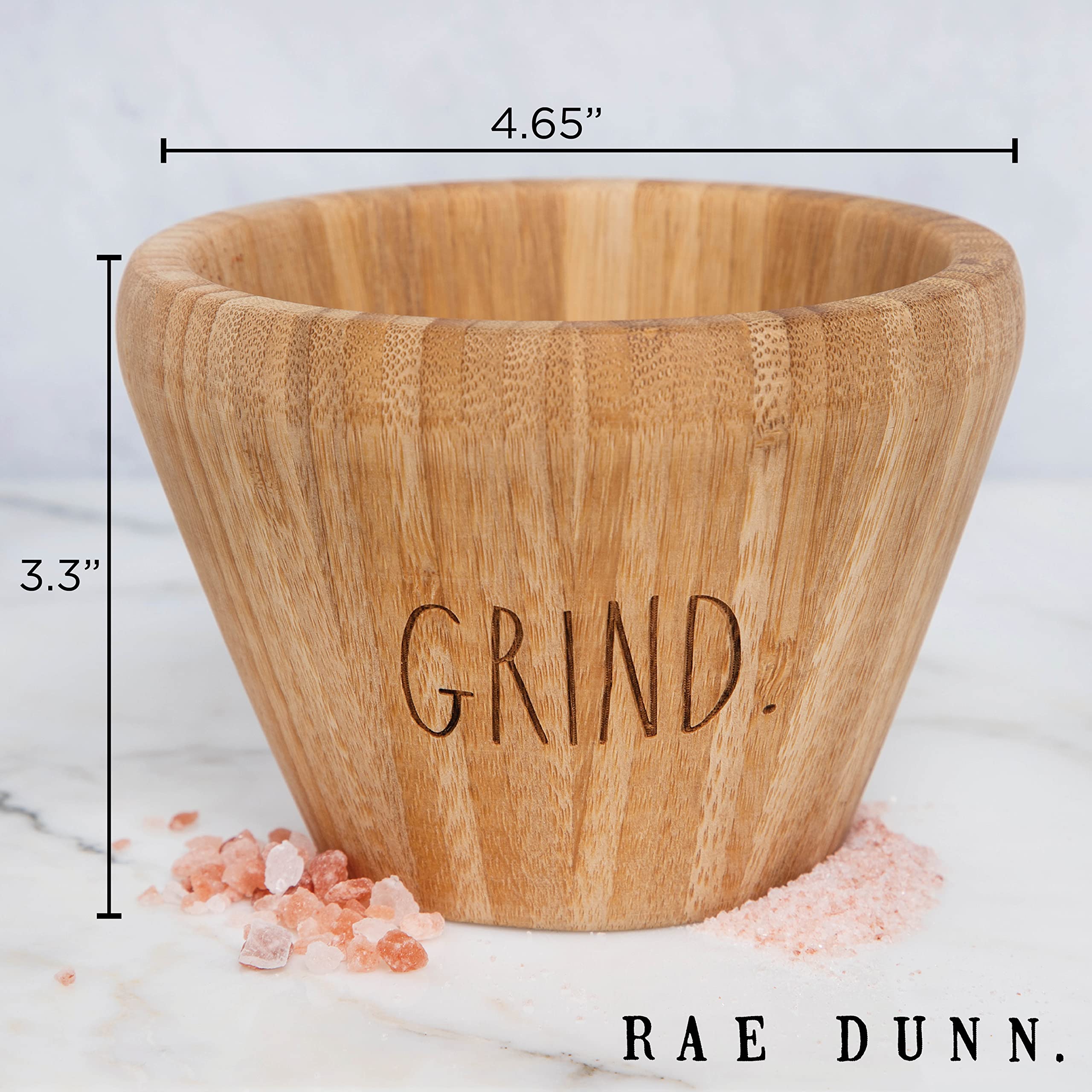 Rae Dunn Bamboo Mortar and Pestle - Bamboo Spice Grinder, Crush, Press, Mash Spices, Herbs, Garlic, Pepper, Guacamole, Pesto, Nuts, Fruit, 3.3 inch Wooden Mortar and Pestle Set for Kitchen  - Like New