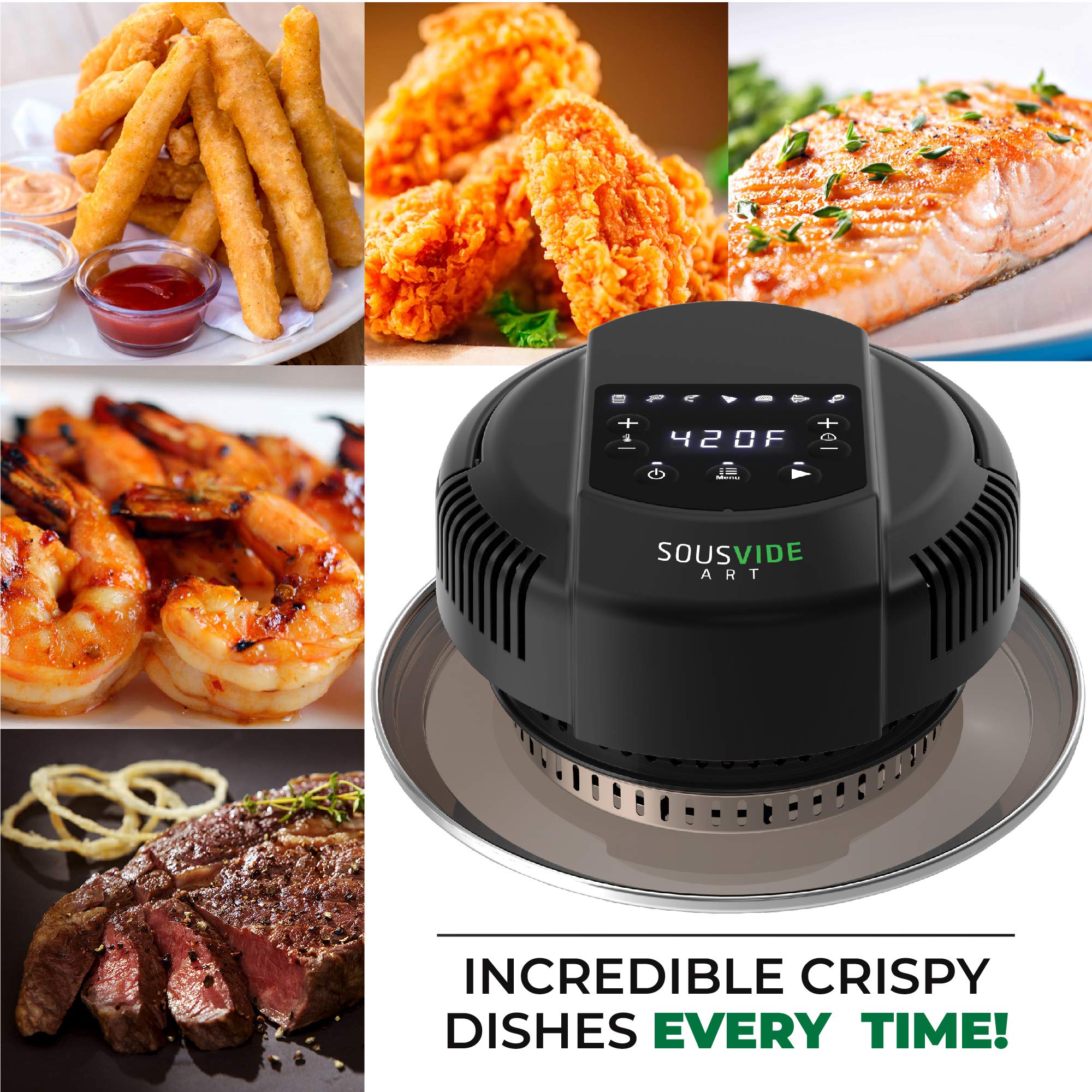 Sousvide Art 7-in-1 Instant Pot Air Fryer Lid 8 qt, 7 Presets - Instant Pot Pressure Cooker Attachment - Cooking Pots - Airfyer Accessories Combo Includes Basket, Rack, Mat, Tongs, Cookbook  - Acceptable