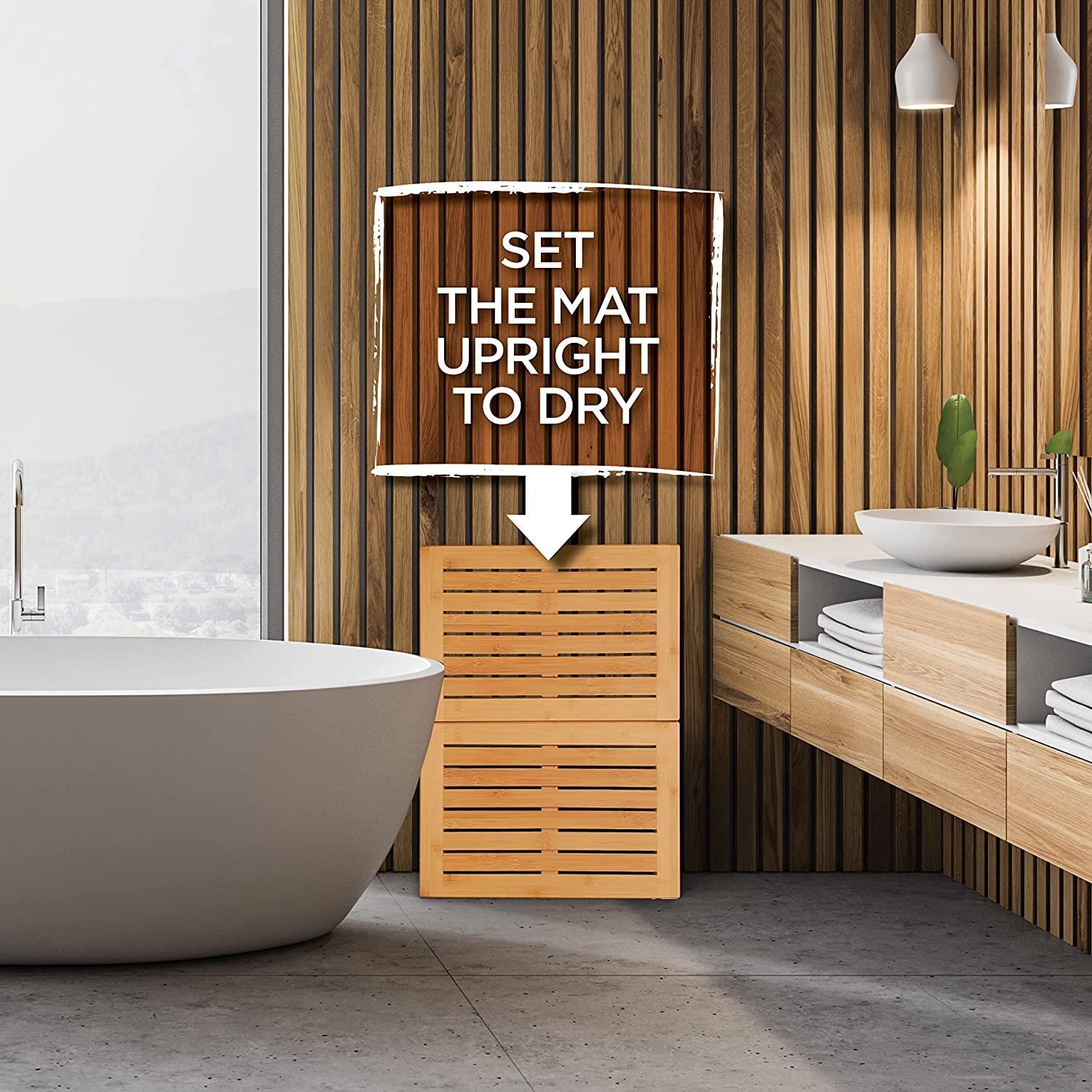 Bamb�si Premium Bamboo Bath Mat - Foldable Wood Shower Mat for Easy Storage, Non-Slip Bathroom Mat, Versatile for Indoor and Outdoor Use, Ideal Floor Mat for Spa, Sauna, Pool, 24" x 18"  - Like New