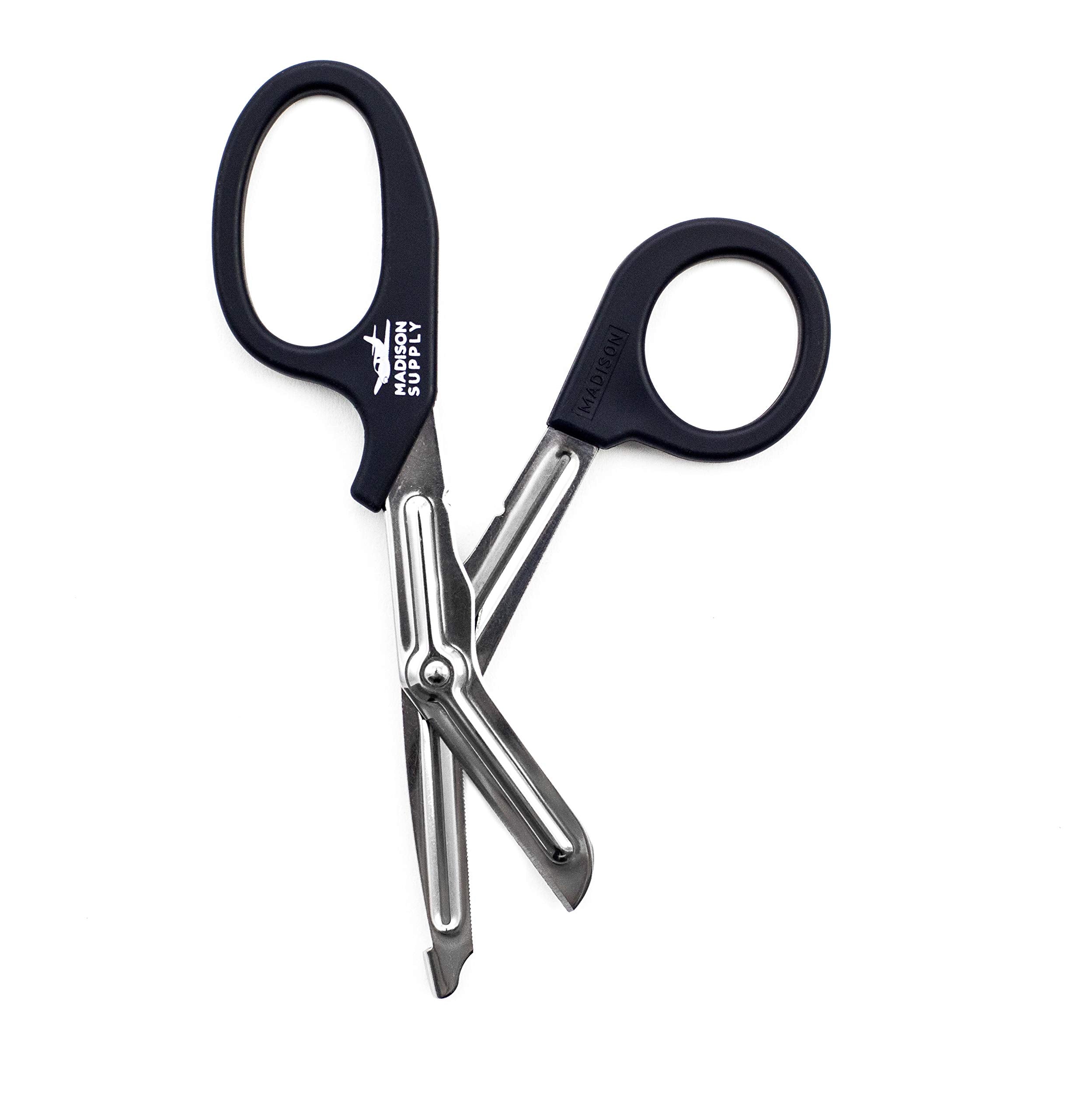 Madison Supply Medical Scissors, EMT and Trauma Shears - 7.5 Inch Premium Quality Stainless Steel Bandage Scissors - Fluoride-Coated with Non-Stick Blades - 1 Pack (Black/Stainless)  - Like New