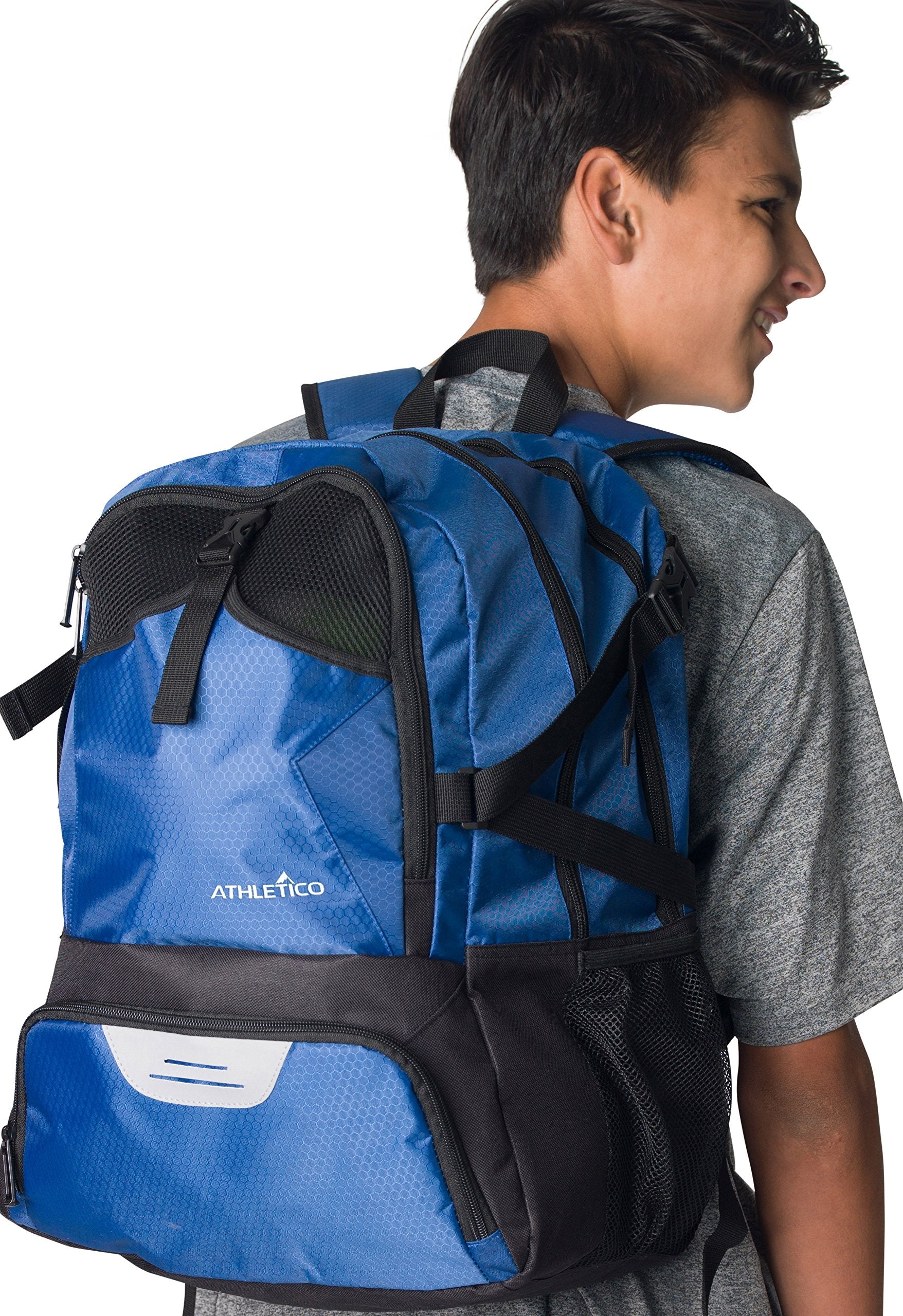 Athletico National Soccer Bag - Backpack for Soccer, Basketball & Football Includes Separate Cleat and Ball Holder (Blue)