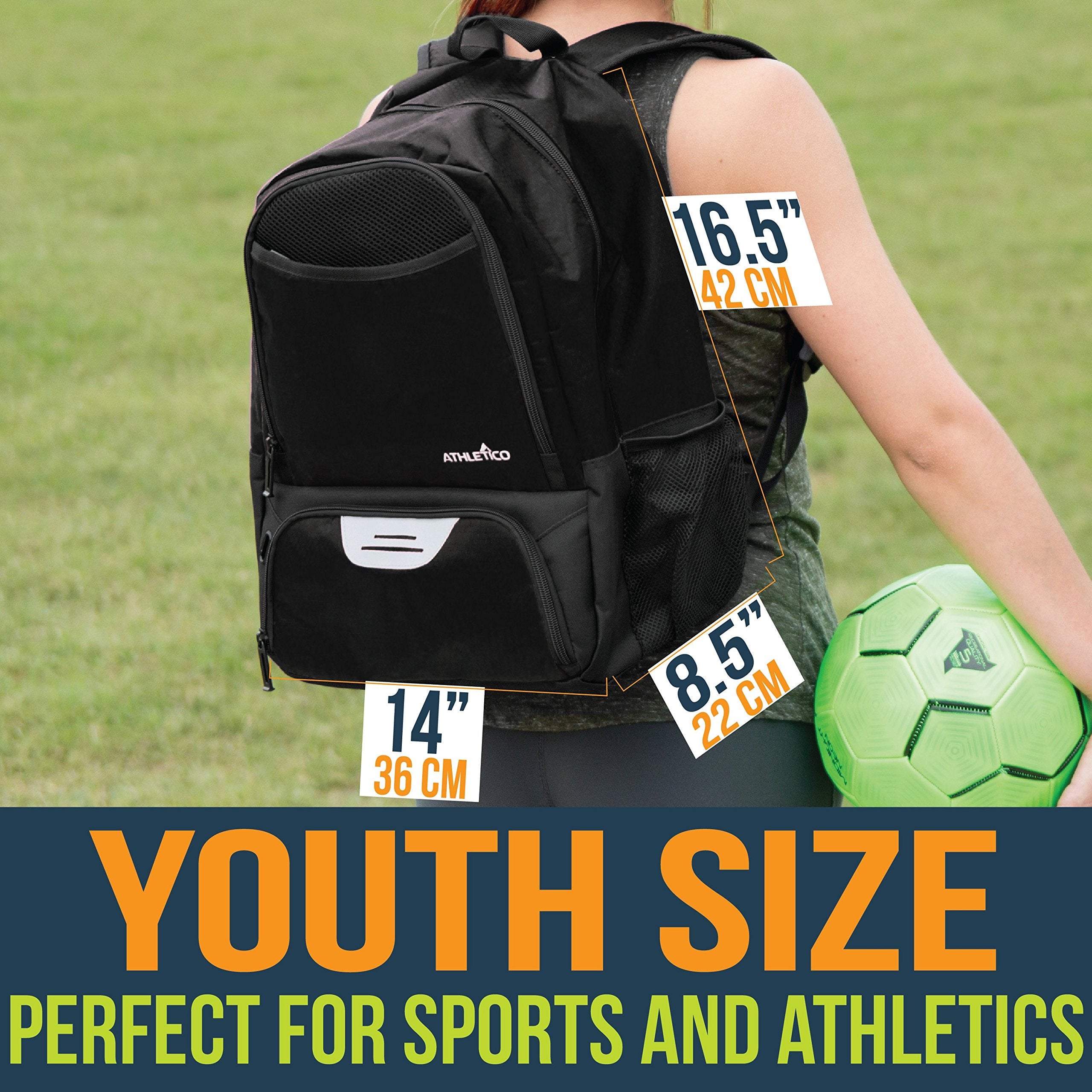 Athletico Youth Soccer Bag - Soccer Backpack & Bags for Basketball, Volleyball & Football | Includes Separate Cleat and Ball Compartment  - Acceptable