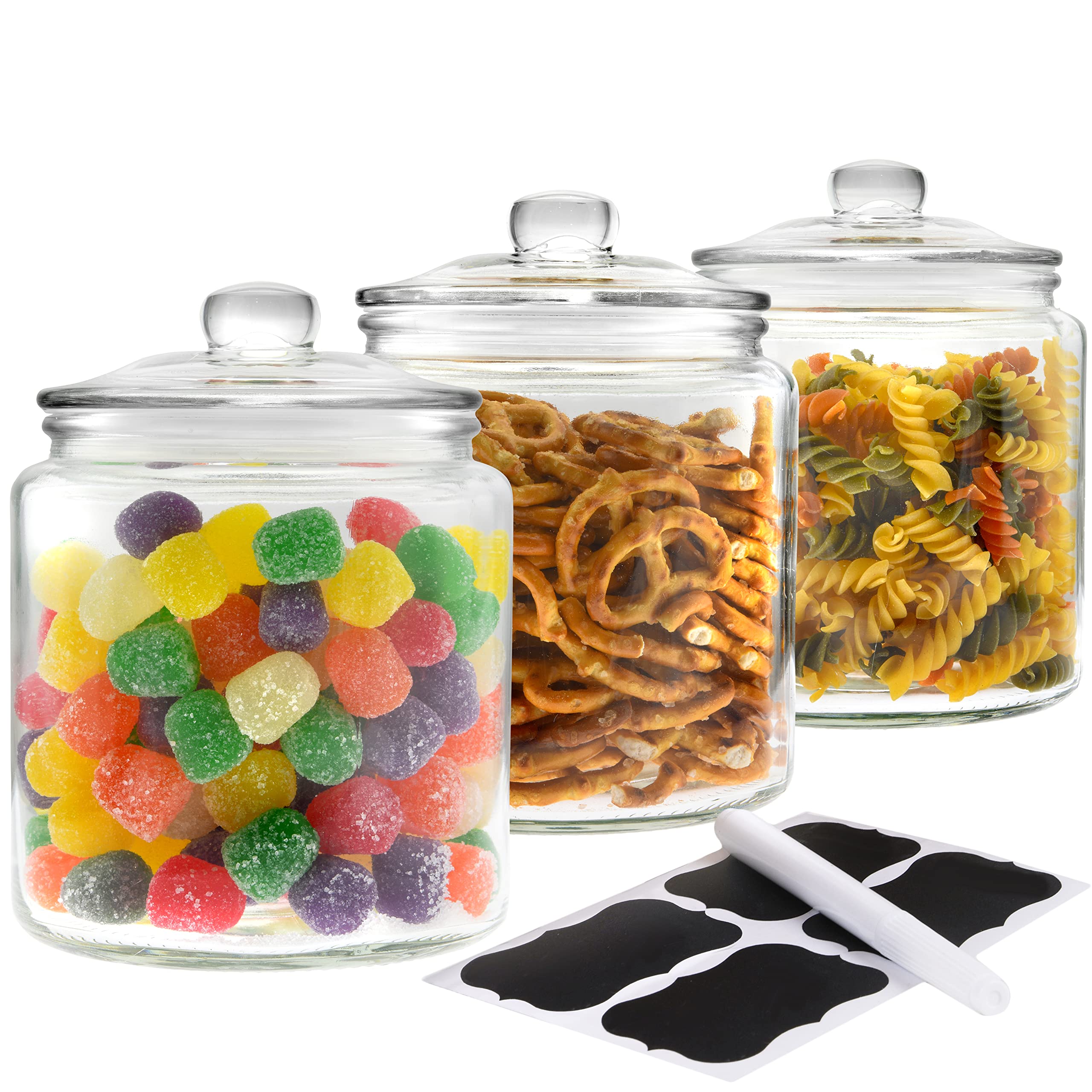 GADGETWIZ Glass Cookie Jar - Glass Apothecary Jars With Lids - Canister Sets For Kitchen Counter - Glass Candy Jars - Glass Canisters Set Of 3 - Sugar Containers For Countertop (3 pack 32oz)  - Like New