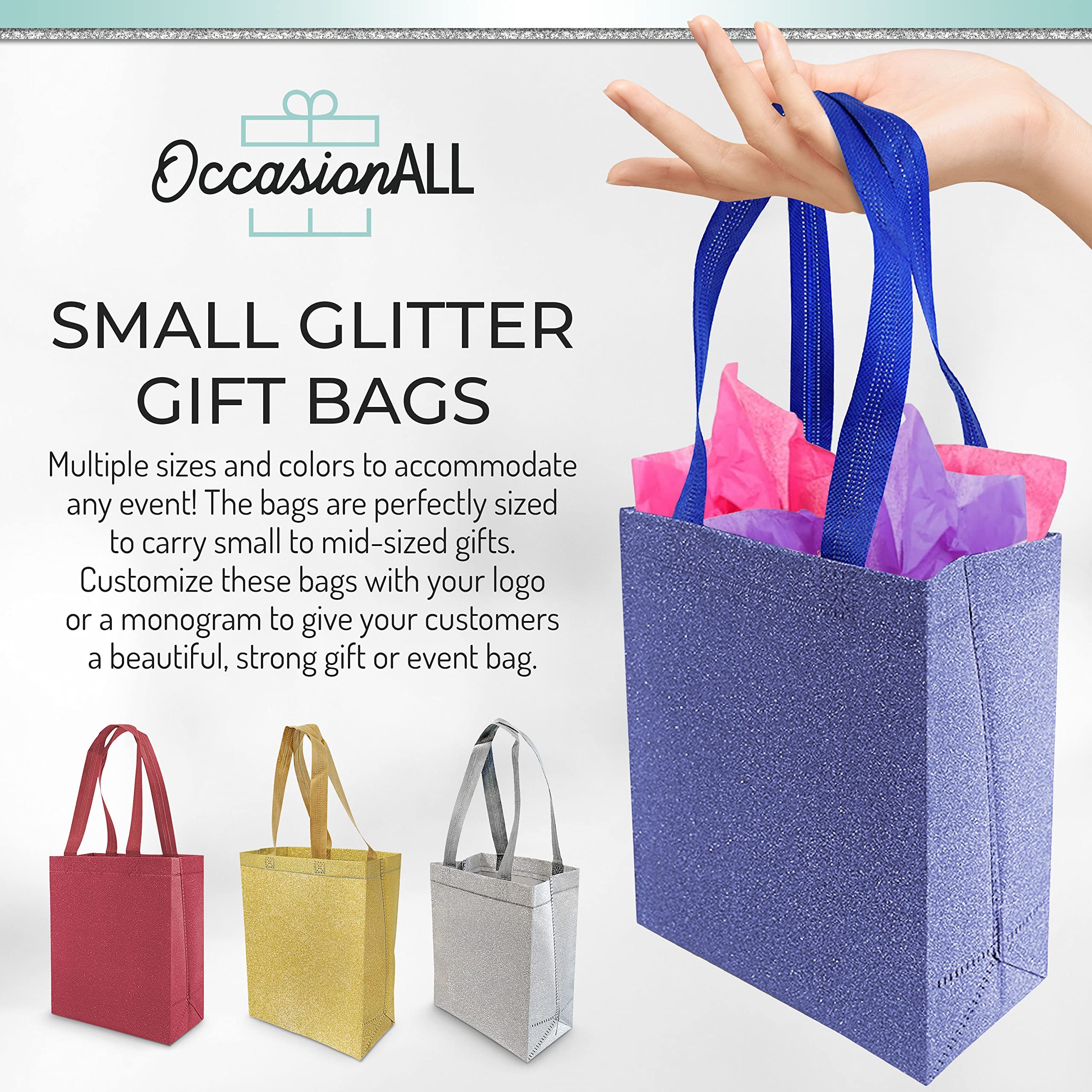 OccasionALL Gold, Silver, Red, Blue Assorted Glitter Gift Bags  - Acceptable