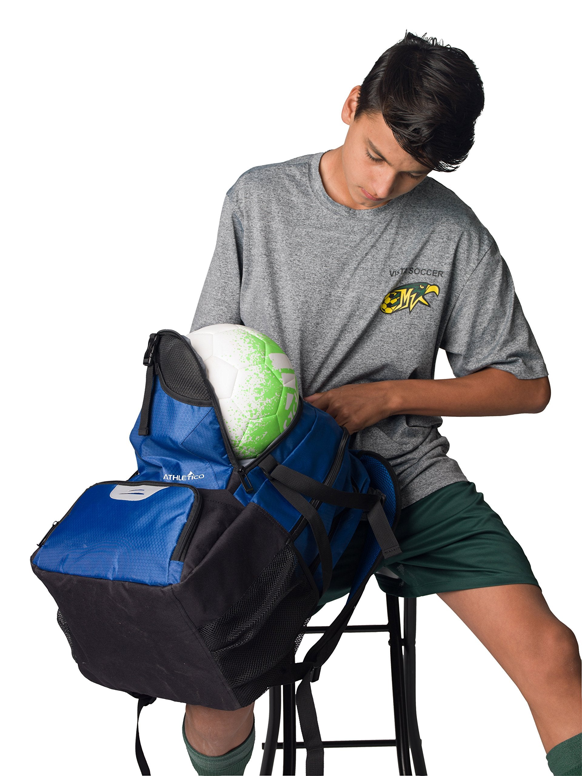 Athletico National Soccer Bag - Backpack for Soccer, Basketball & Football Includes Separate Cleat and Ball Holder (Blue)