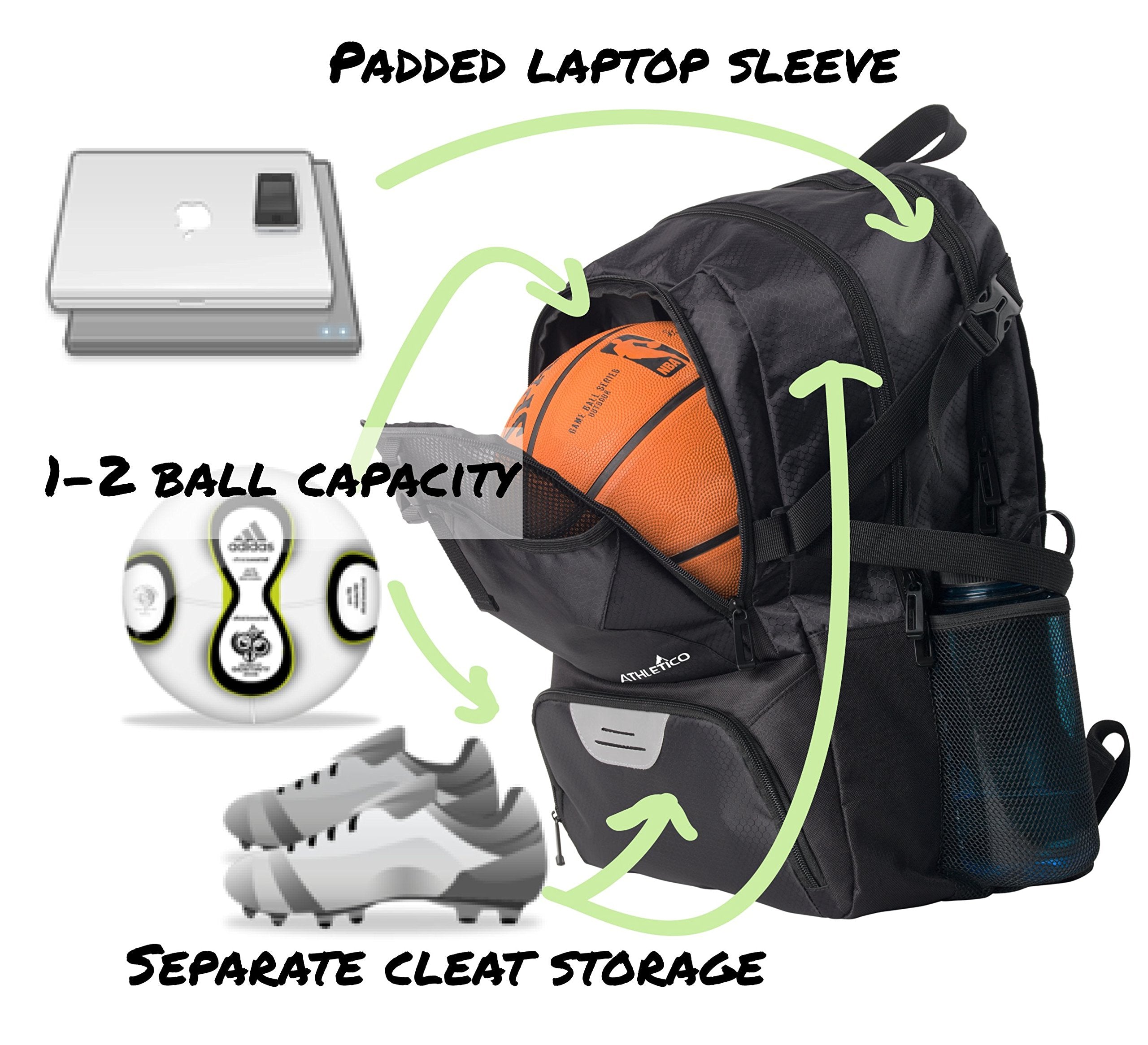 Athletico National Soccer Bag - Backpack for Soccer, Basketball & Football Includes Separate Cleat and Ball Holder  - Acceptable