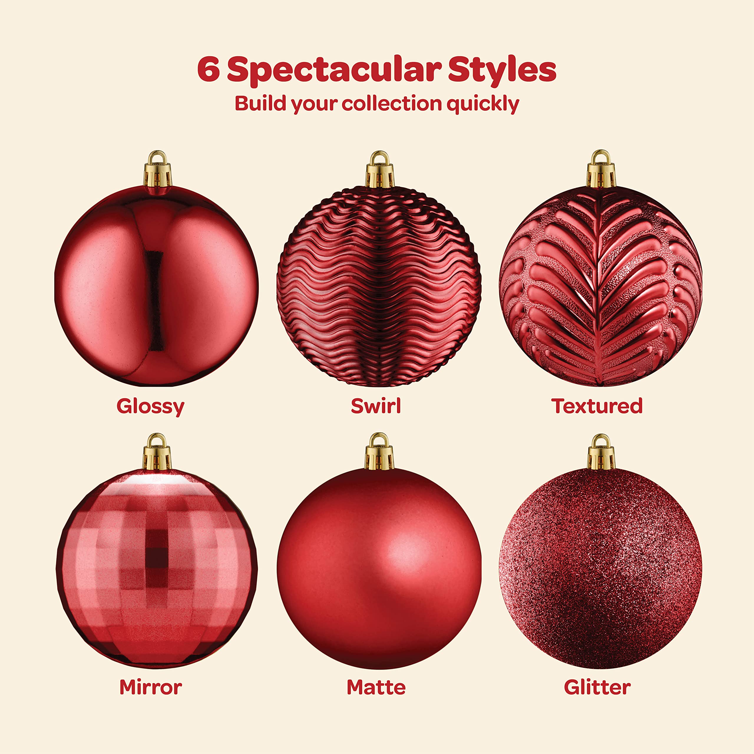 Christmas Ornaments Set of 36 - Beautiful [Wine-Red] Christmas Tree Decorations Ornaments Set - 6 Style Christmas Ball Ornaments - Shatterproof/Pre-Strung - for Holiday/Party/Decorations/DIY  - Very Good