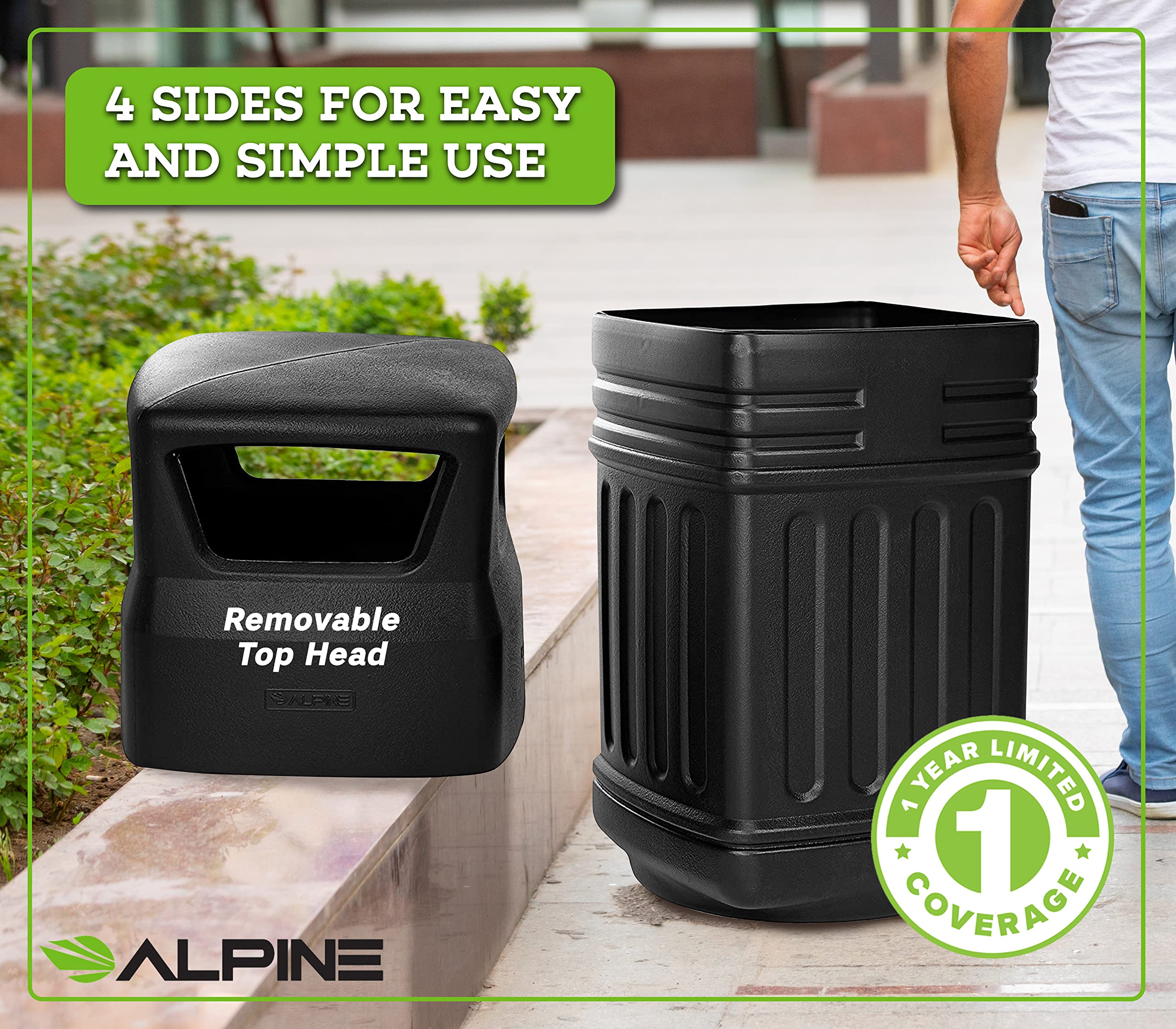 Alpine Industries Outdoor/Indoor Trash Can - Heavy Duty Garbage Can with Lid - Trash Bin for Home, Kitchen, and Bathroom - (16-Gallon Capacity) Variation  - Acceptable