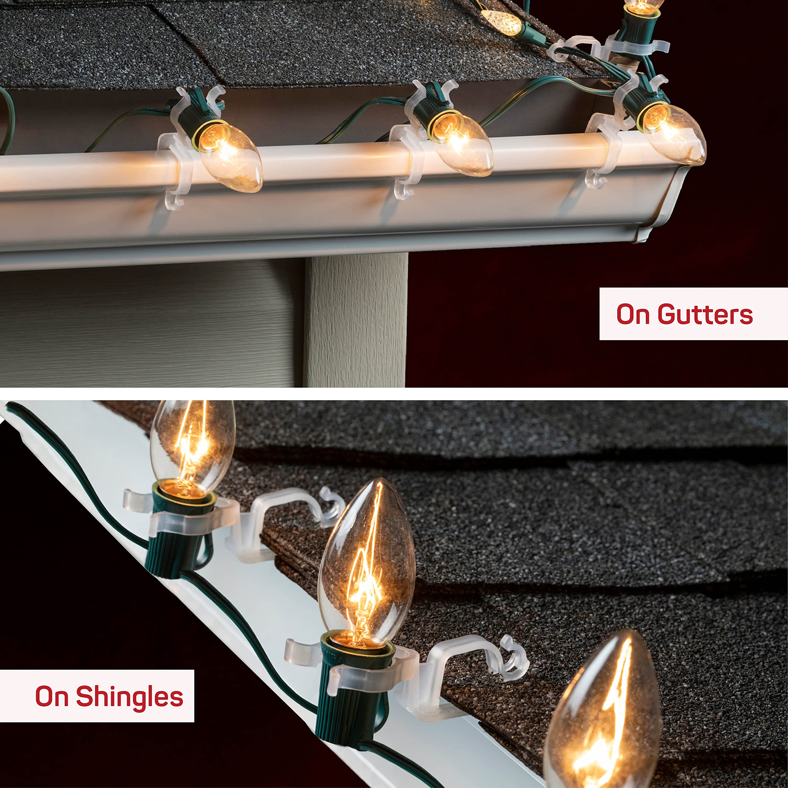 SEWANTA Holiday Light Clips [Set of 200] Christmas Light Clips for gutters and Shingles. All-Application Outdoor Light Clips, Work with C7, C9, Mini, Icicle Lights. No Tools Required - USA Made  - Like New