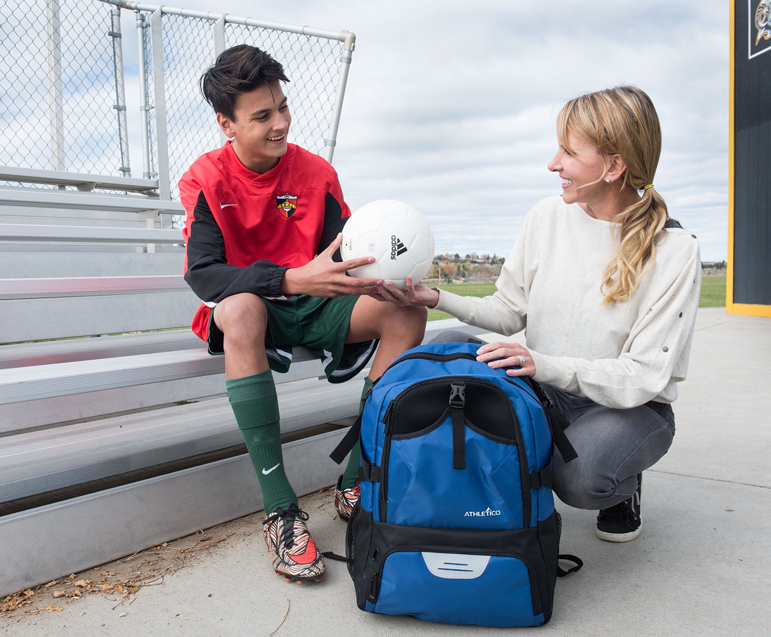 Athletico National Soccer Bag - Backpack for Soccer, Basketball & Football Includes Separate Cleat and Ball Holder (Blue)