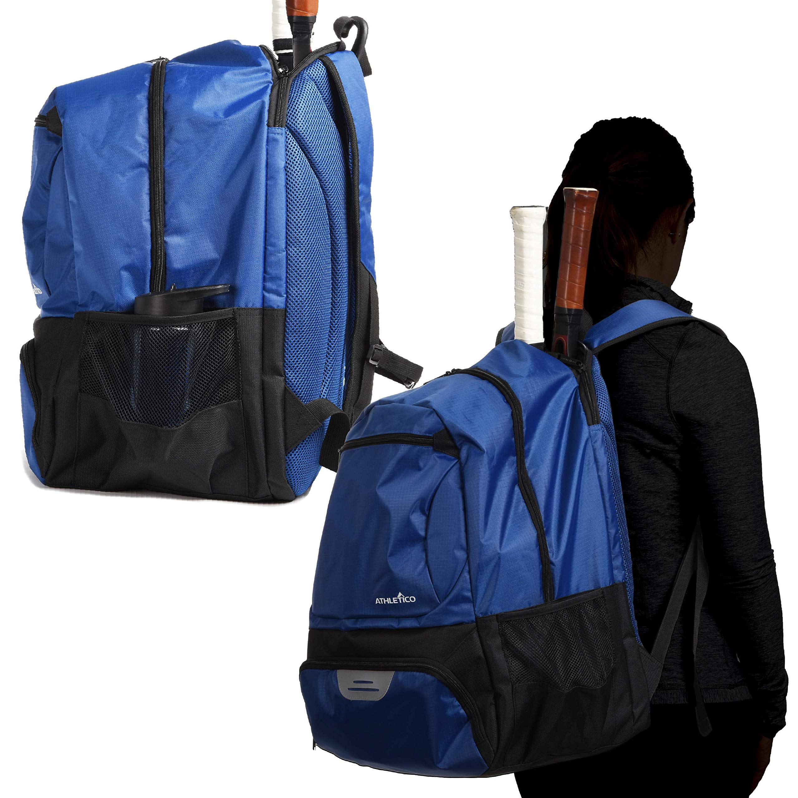 Athletico Premier Tennis Backpack - Tennis Bag Holds 2 Rackets in Padded Compartment | Separate Ventilated Shoe Compartment | Tennis Bags for Men or Women (Blue)  - Acceptable