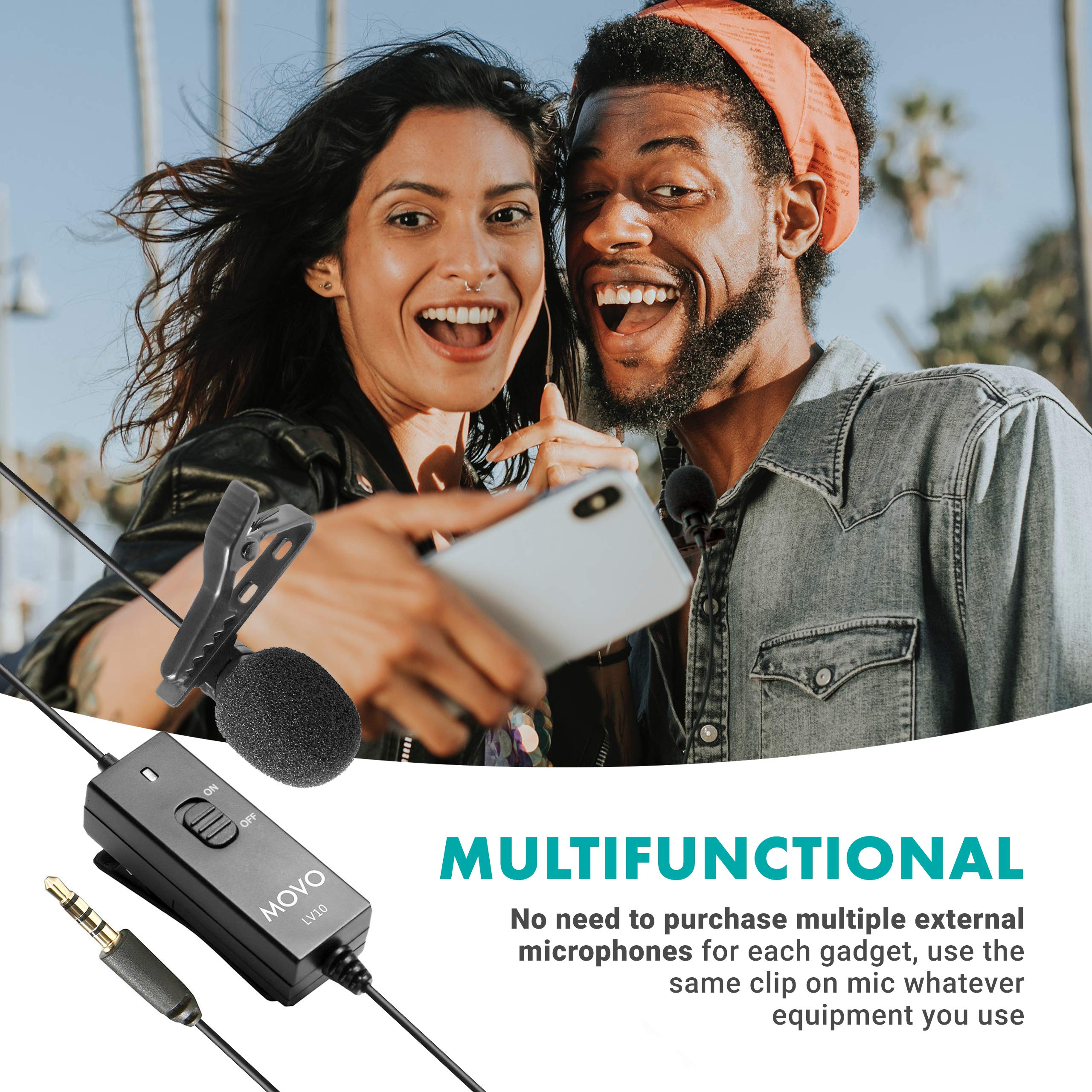 Movo LV10 Battery-Powered Lavalier Clip-on Omnidirectional Condenser TRRS Microphone for Apple iPhone, iPad, iPod and Samsung Galaxy Smartphones, Cameras, Camcorders, Recorders  - Very Good