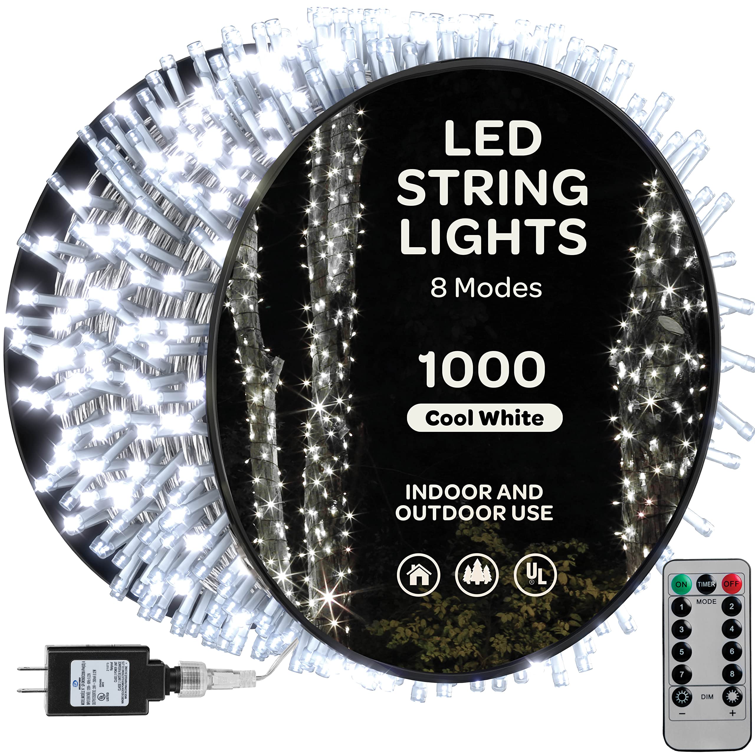 SEWANTA 1000 LED Christmas Lights 400ft Super Long String Lights - Remote with 8 Modes/Timer/dimmable - UL Approved for Indoor/Outdoor Use - for Holiday/Christmas/Party/Decorations (Clear Wire)  - Like New