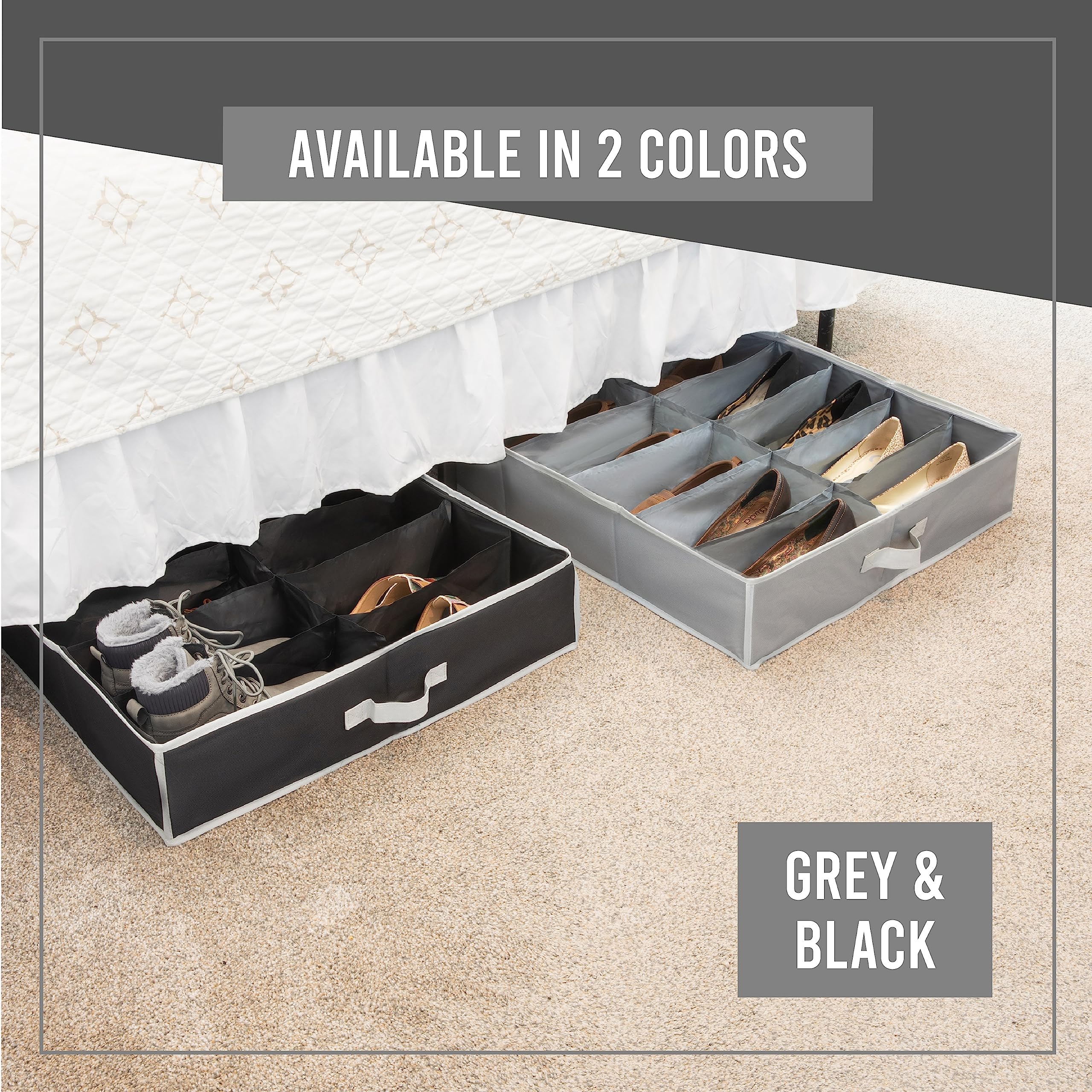 Under Bed Shoe Storage Organizer - TEAR-RESISTANT Heavy Duty 600D Material - Fits All Styles Men's and Women's Shoes, Up to 16 Pairs - Extra-Strong Zipper - Grey - Perfect for College Dorms  - Like New