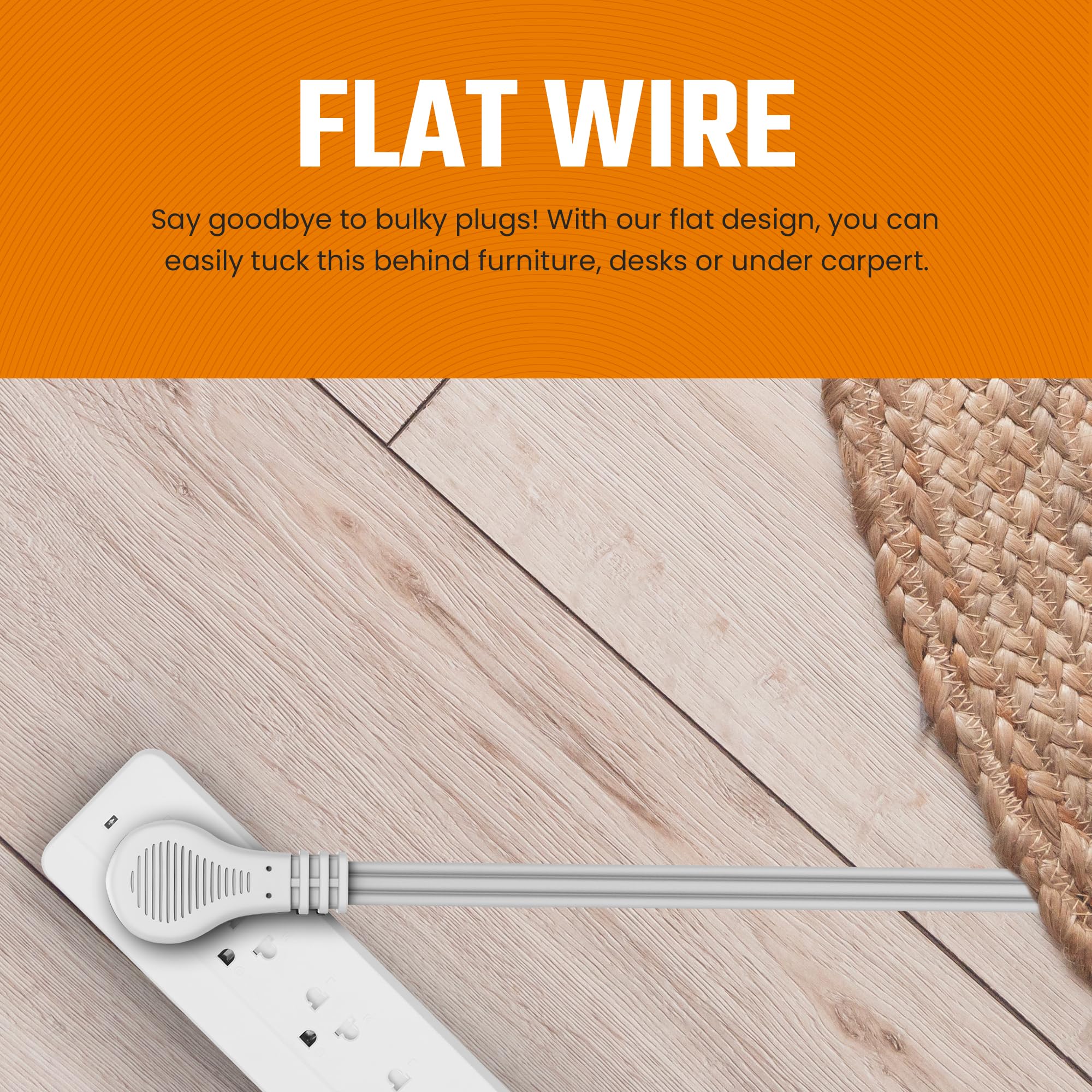 Flat 3-Outlet Extension Cord by Bindmaster- UL-Listed 3-Prong Multi Extension Wire- Space-Saving Flat Angled Extension Cord  - Like New