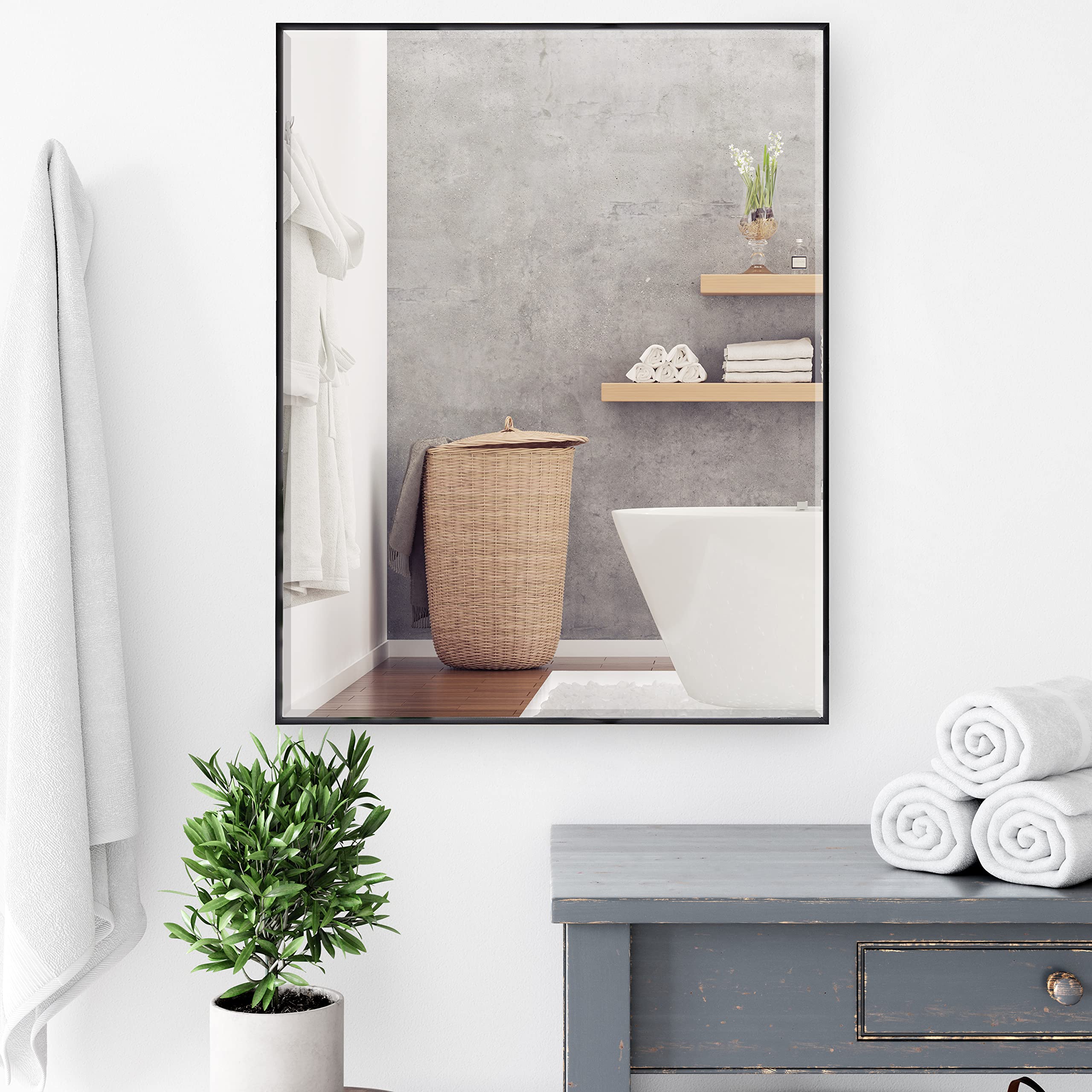 Sheffield Home 23.25x29.25 Modern Thin Edge Framed Wall Mirror  - Very Good