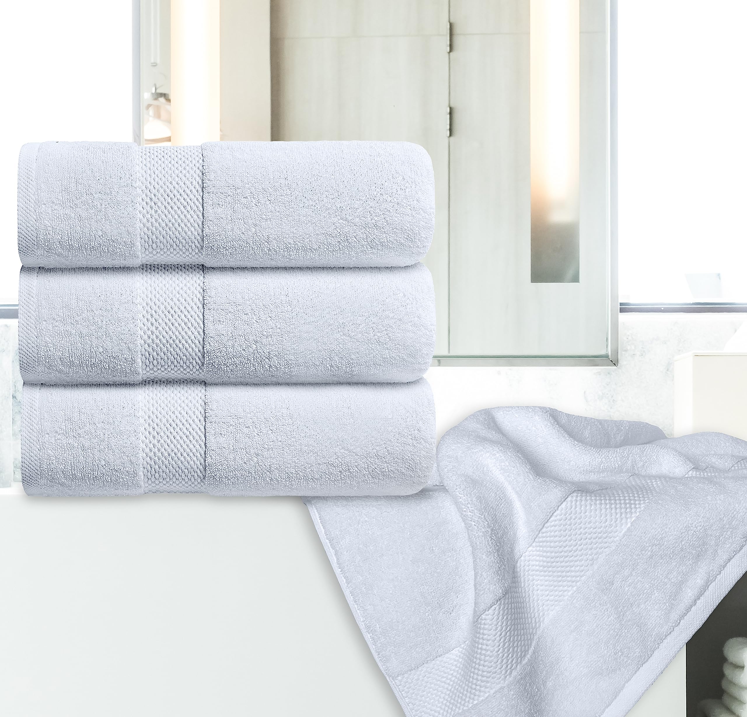 Luxury White Bath Towels Extra Large | 100% Soft Cotton 700 GSM Thick 2Ply Absorbent Quick Dry Hotel Bathroom Towel | 27x54 Inch | White | Set of 4  - Acceptable