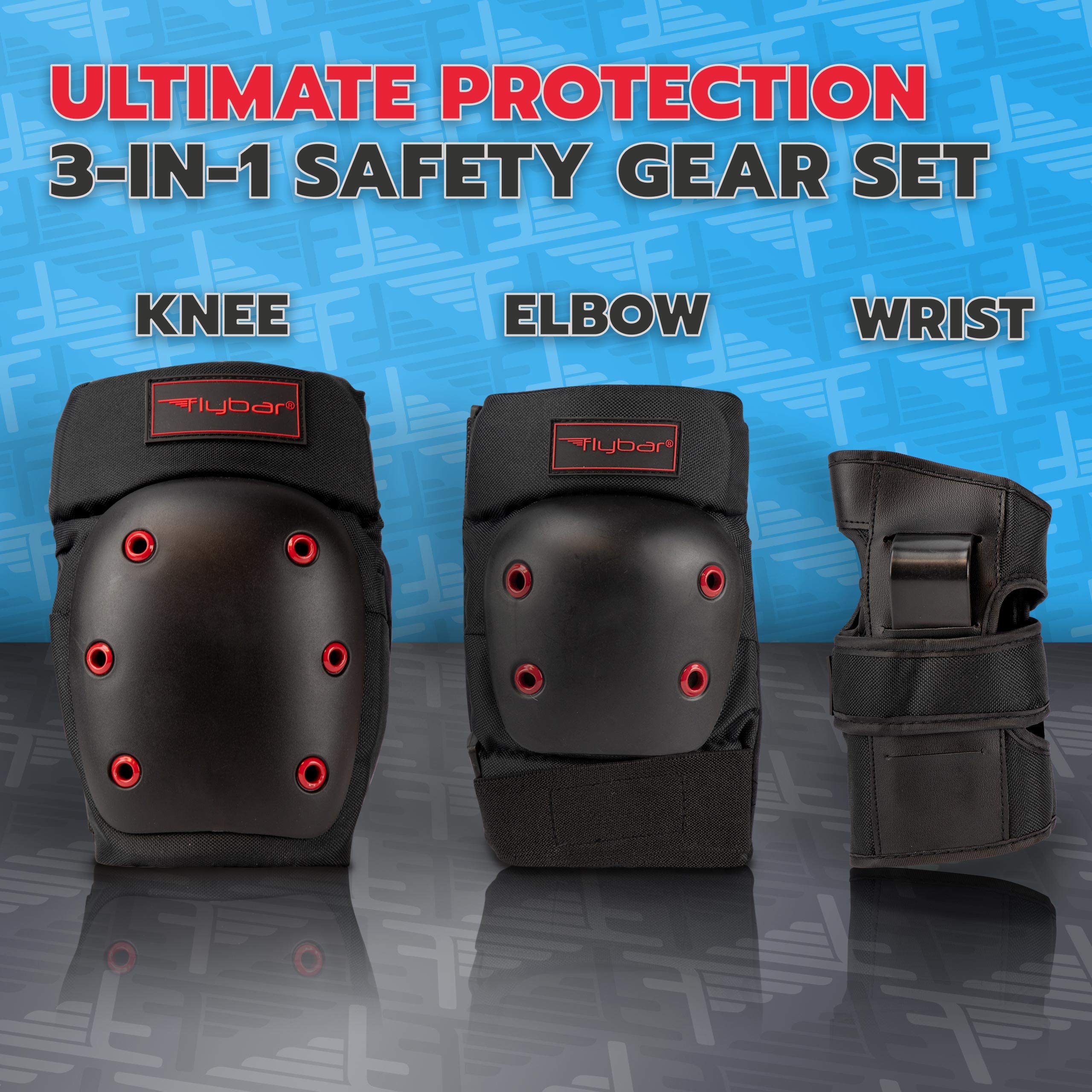Flybar Knee and Elbow Pads, Wrist Guards Protective Safety Gear Set - Multi Sport Protection For Skateboarding, BMX, Pogoing, Inline Skating, Scooter - Kids, Teen & Adult Sizes (Black, X-Small)  - Like New