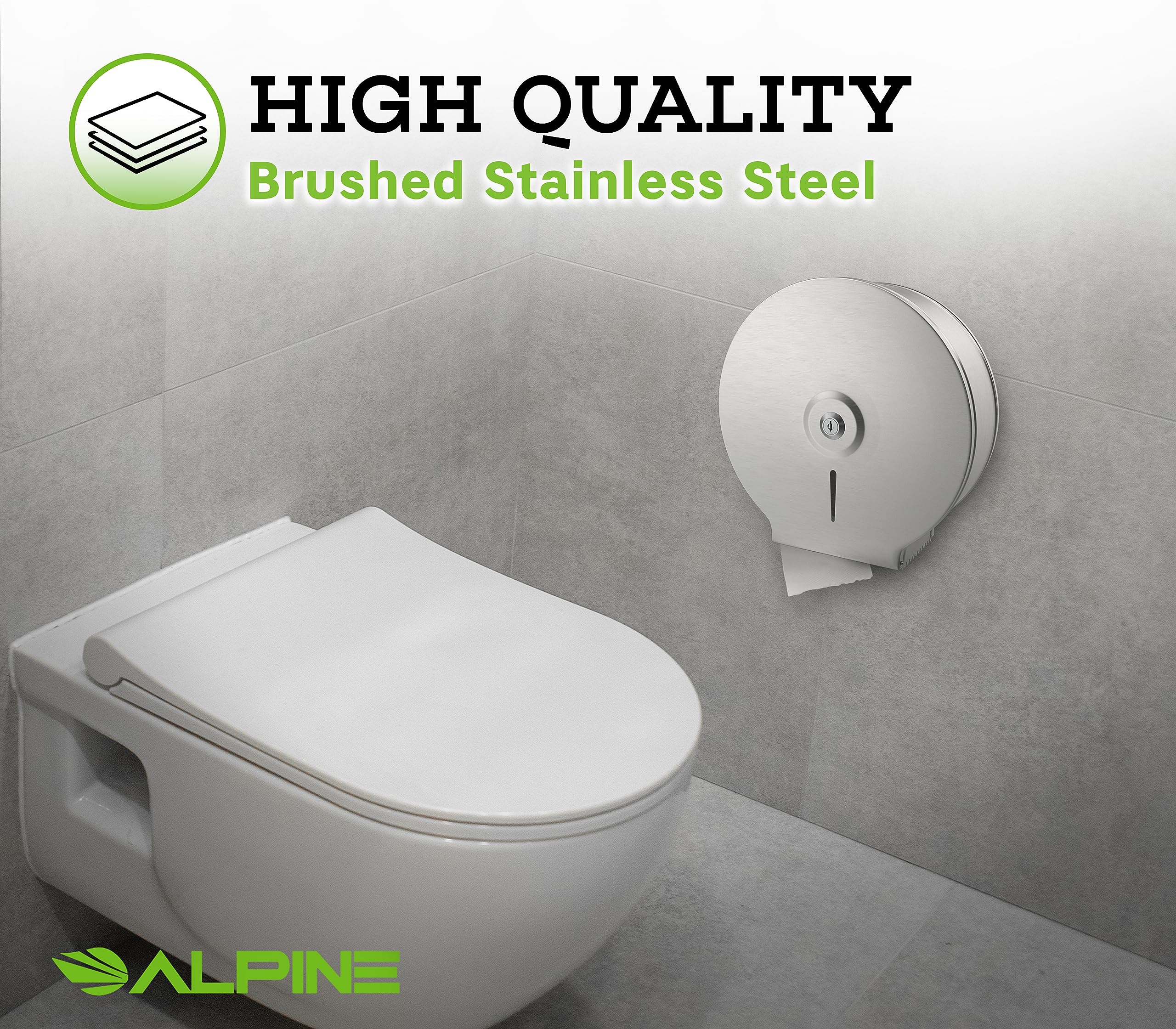 Alpine Industries Jumbo Toilet Tissue Dispenser - Brushed Stainless Steel - 9 Inch Roll with 2.5 Core  - Like New