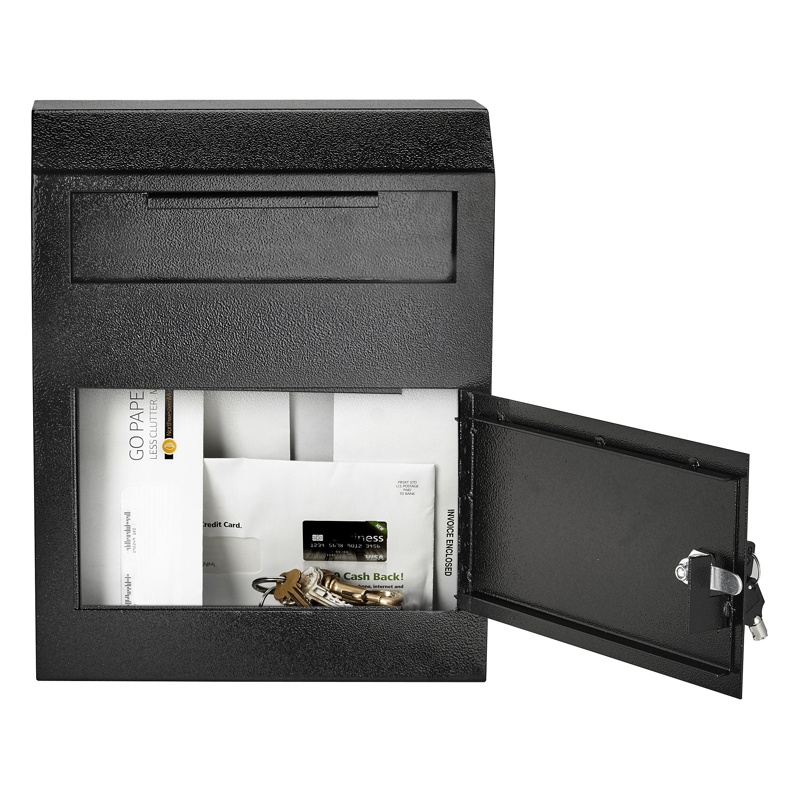 AdirOffice Heavy Duty Secured Safe Drop Box - Suggestion Box - Locking Mailbox - Key Drop Box - Wall Mounted Mail Box - Safe Lock Box - Ballot Box - Donation Box (Black)  - Very Good