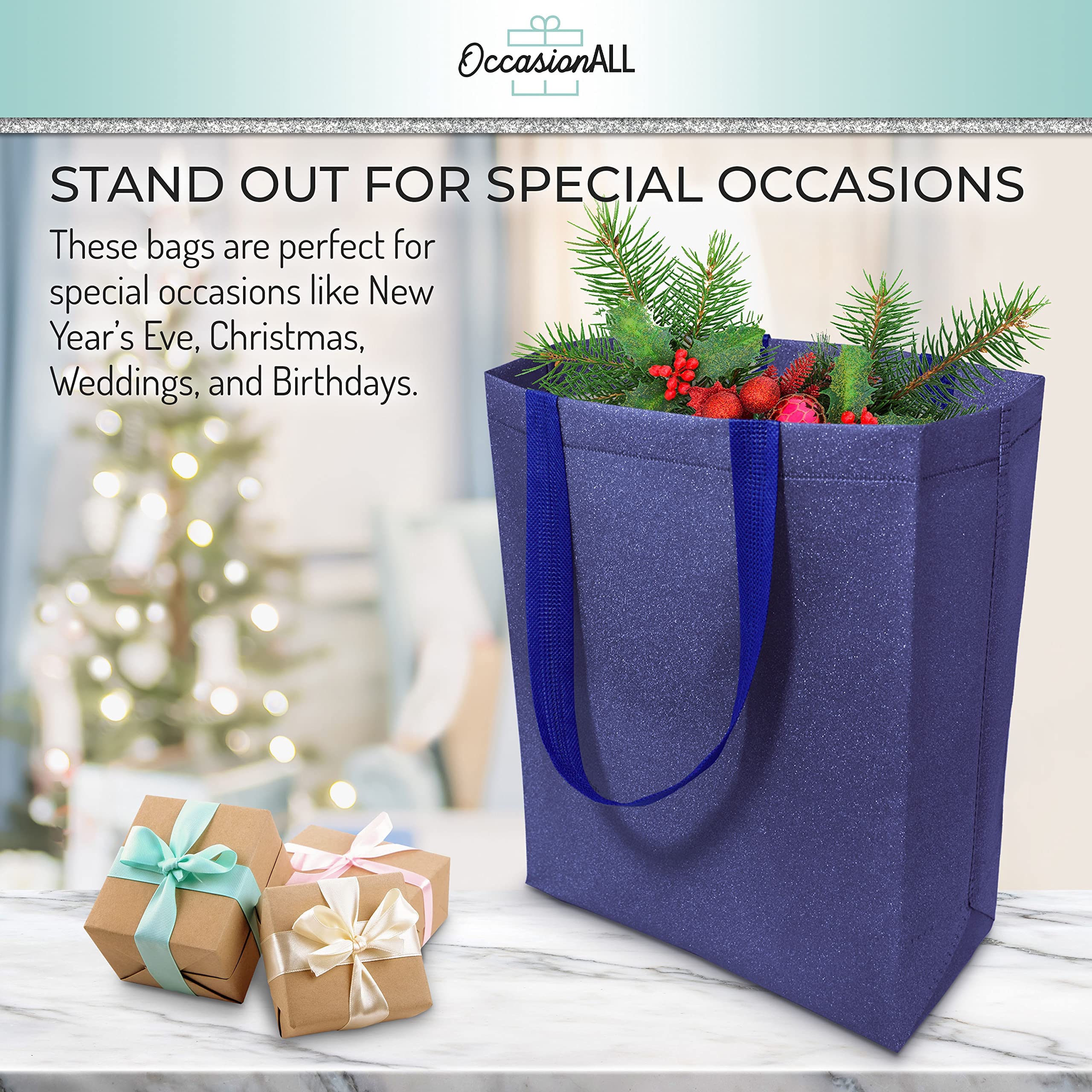 OccasionALL Gold, Silver, Red, Blue Assorted Glitter Gift Bags  - Acceptable