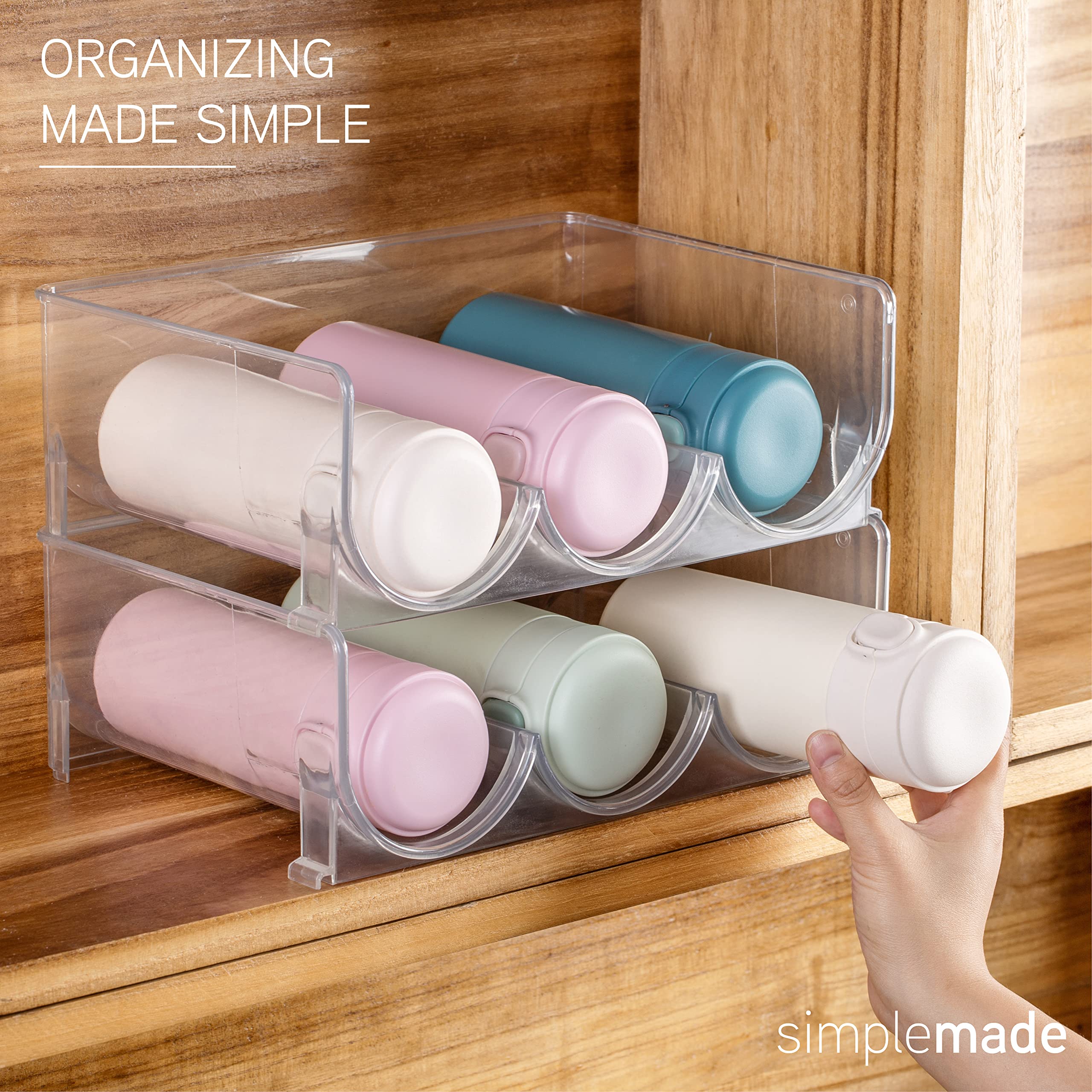 SIMPLEMADE Clear Water Bottle Organizer - Storage Holder for Kitchen Organization - Plastic Cup Rack Shelf for Insulated Tumbler Sports Flask Bottles Kids Water Bottle Travel Mug for Kitchen Cabinets  - Like New